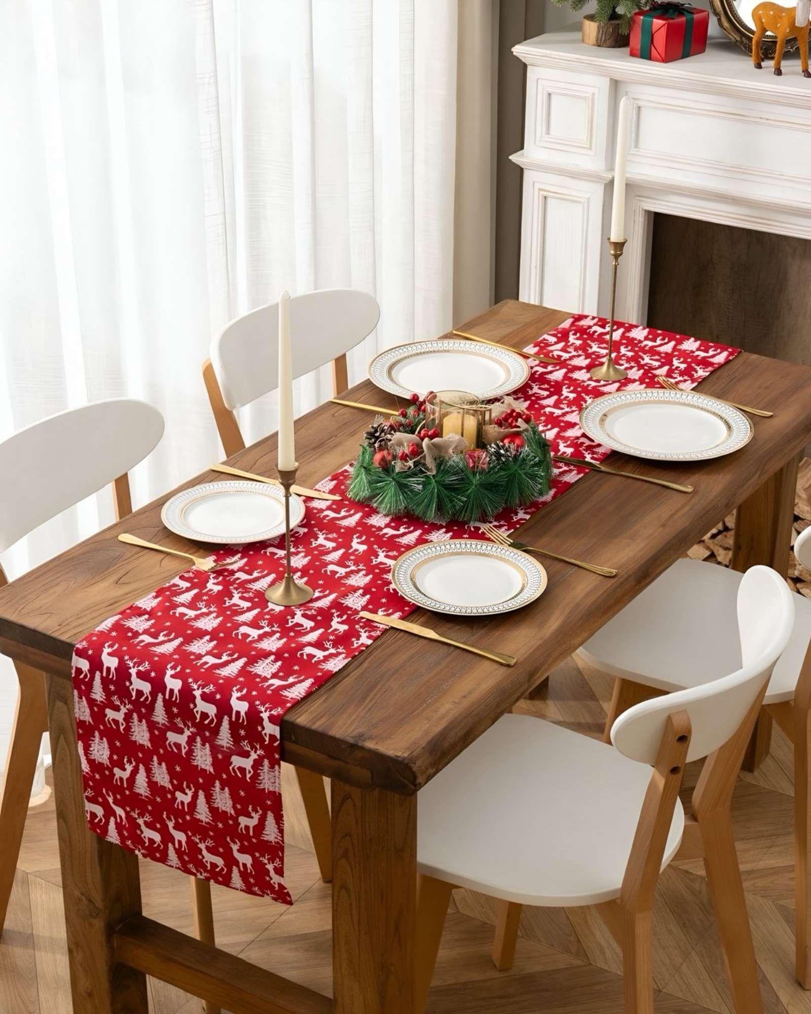 Mantel Camino de mesa diseño navidad lino 30 x 180 cm D02-2