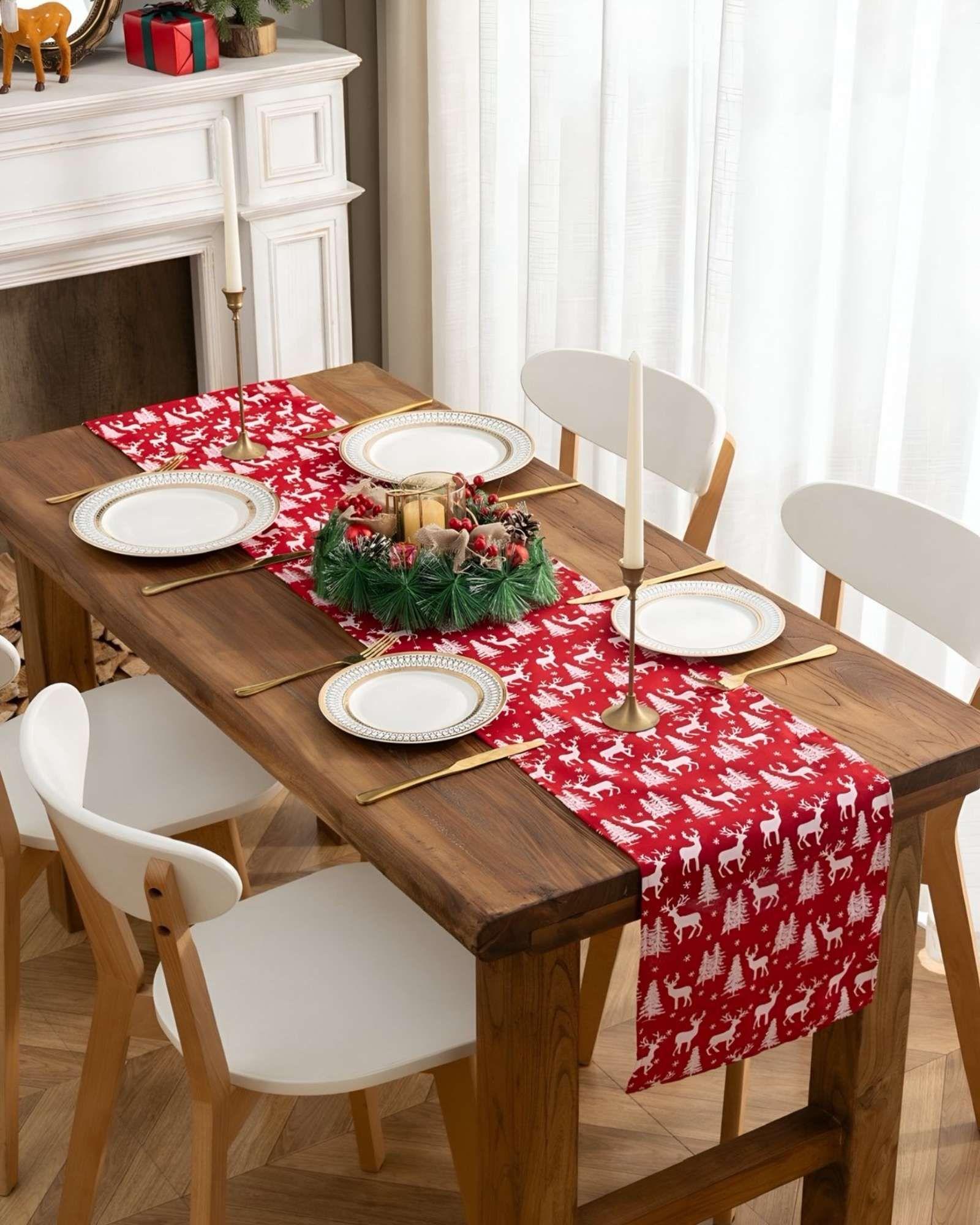 Mantel Camino de mesa diseño navidad lino 30 x 180 cm D02-3
