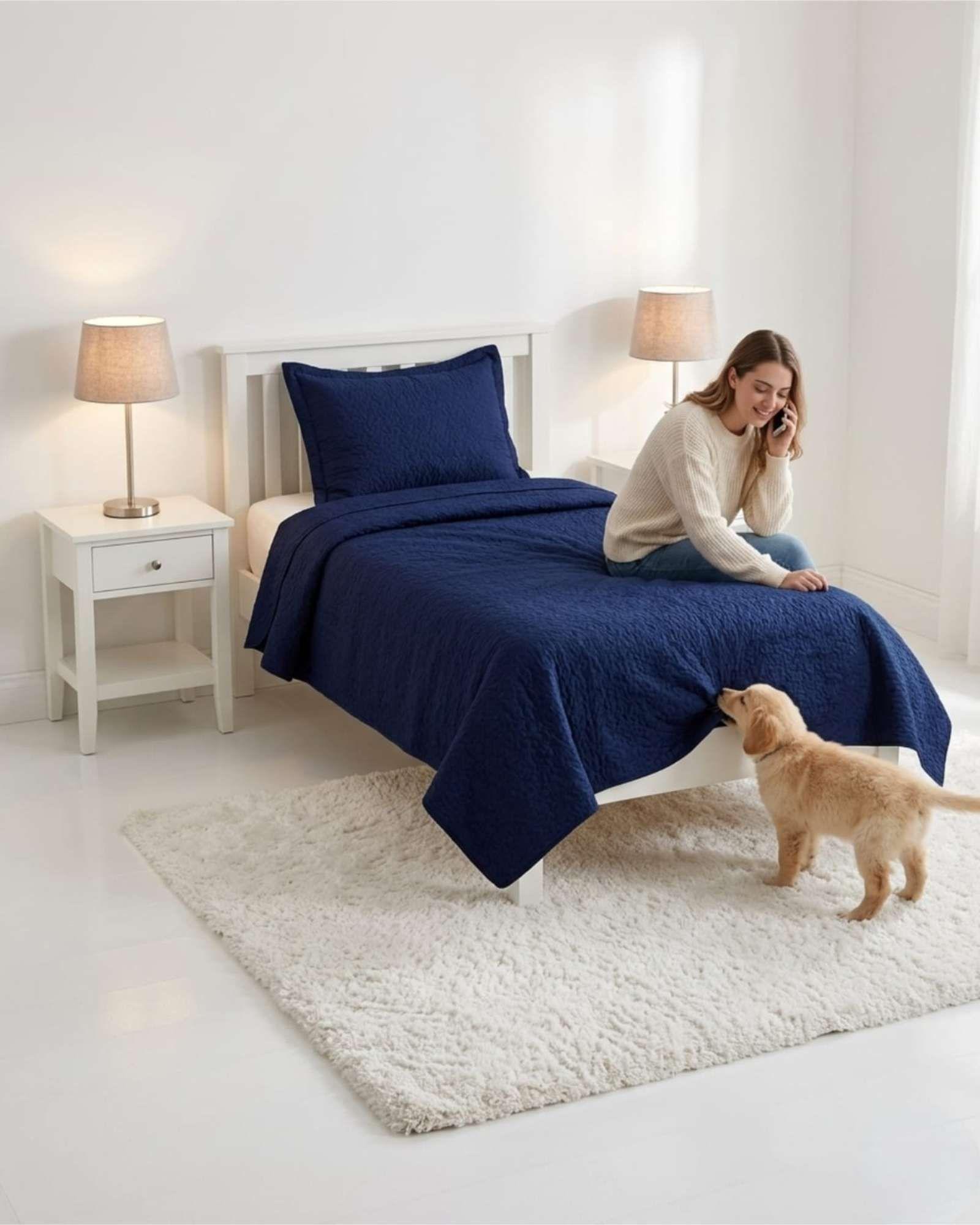 Cubrecama Quilt Verano Plaza y Media Suave Fresco Con Funda b3-4