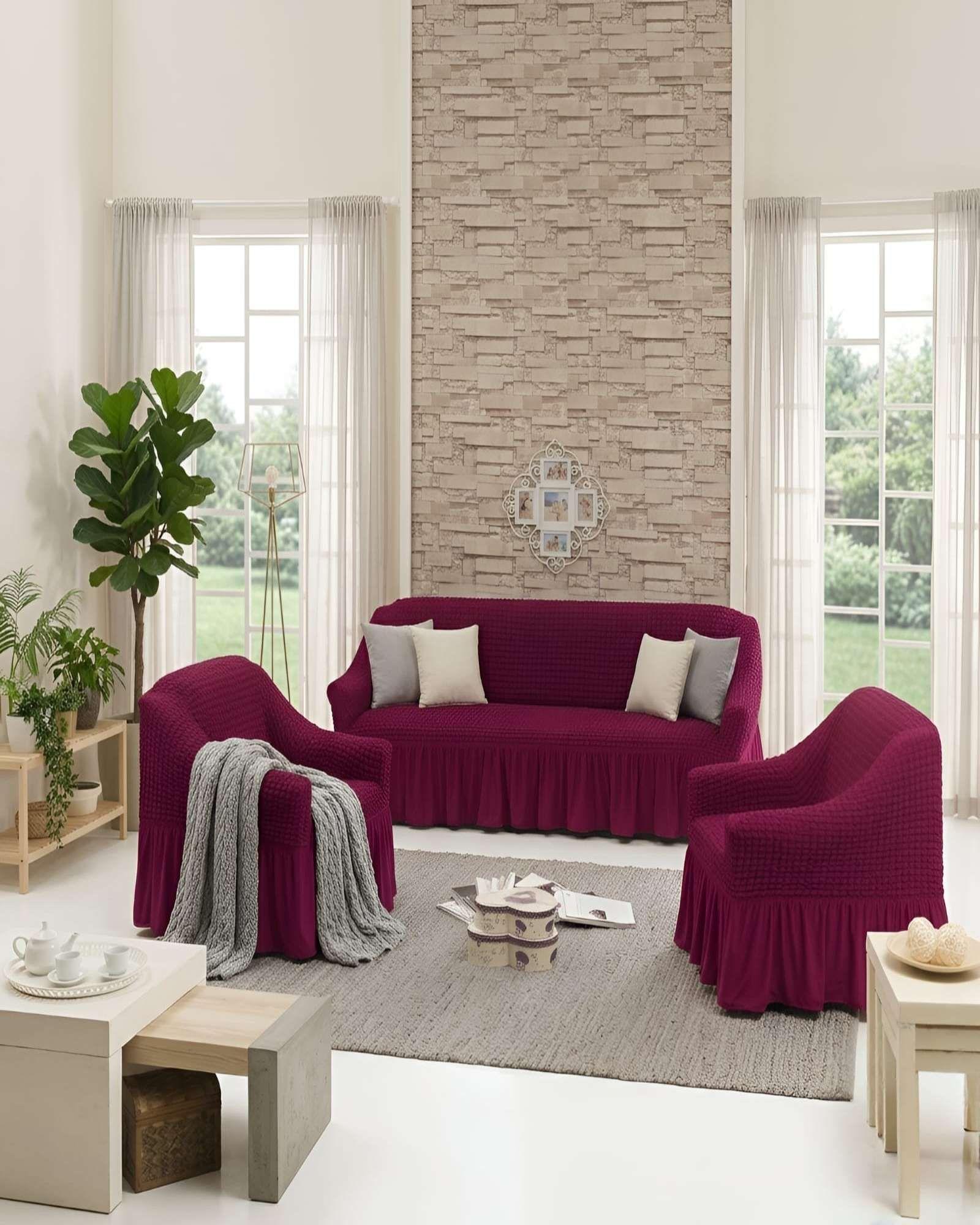 Set Fundas Sillon Elastica 3+1+1 Con Faldon Textura Nido de Abeja-1