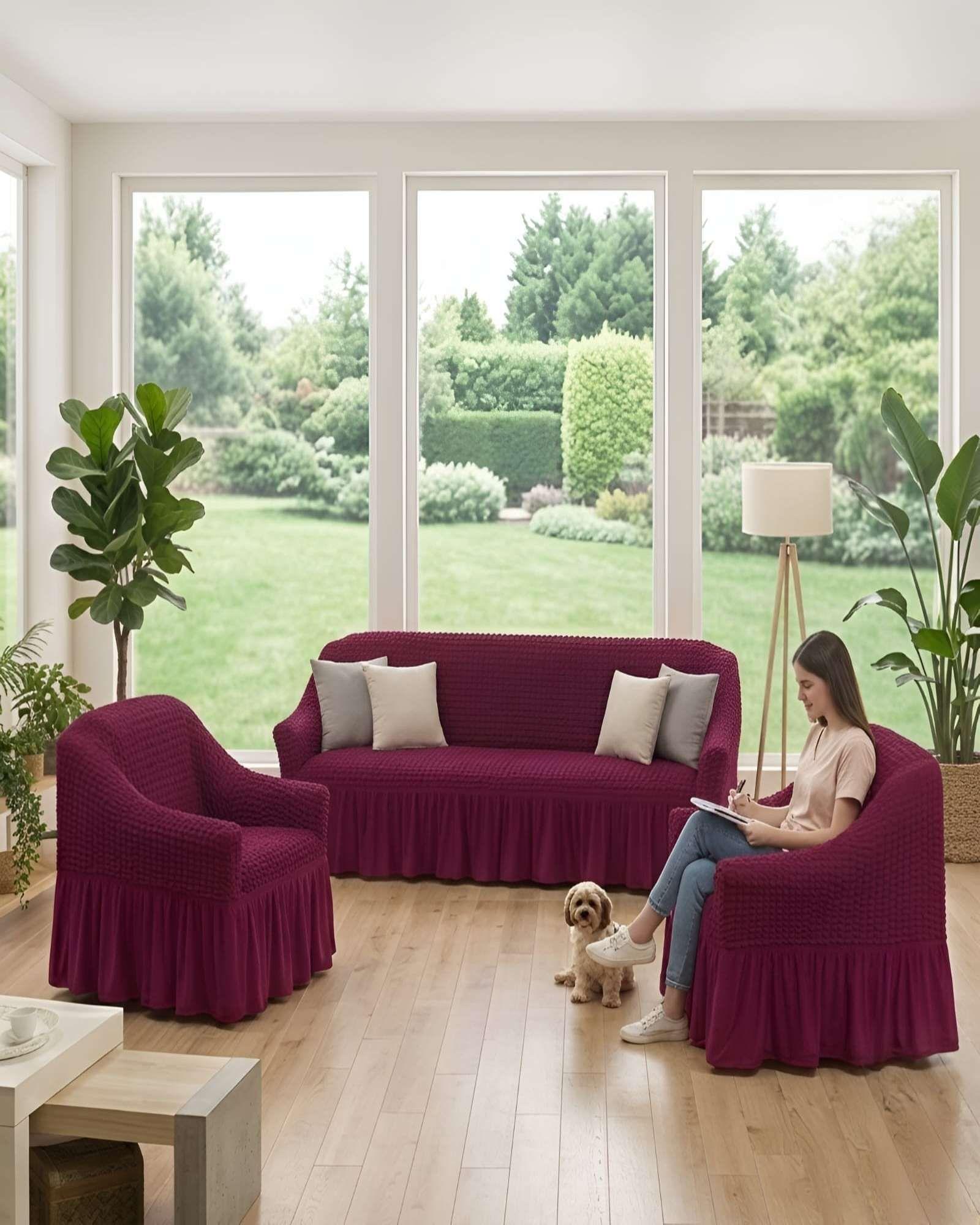 Set Fundas Sillon Elastica 3+1+1 Con Faldon Textura Nido de Abeja-4