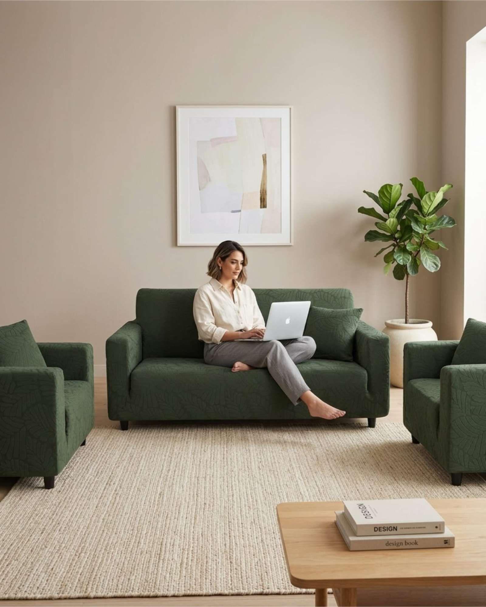 Set de Fundas Elásticas para Living 3+1+1 Diseño Hojas A6-3