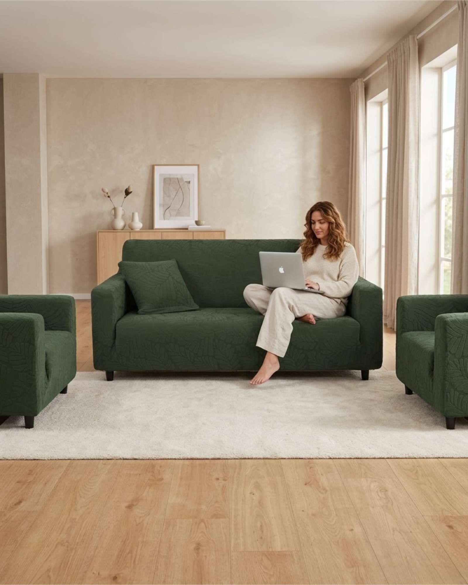 Set de Fundas Elásticas para Living 3+1+1 Diseño Hojas A6-4