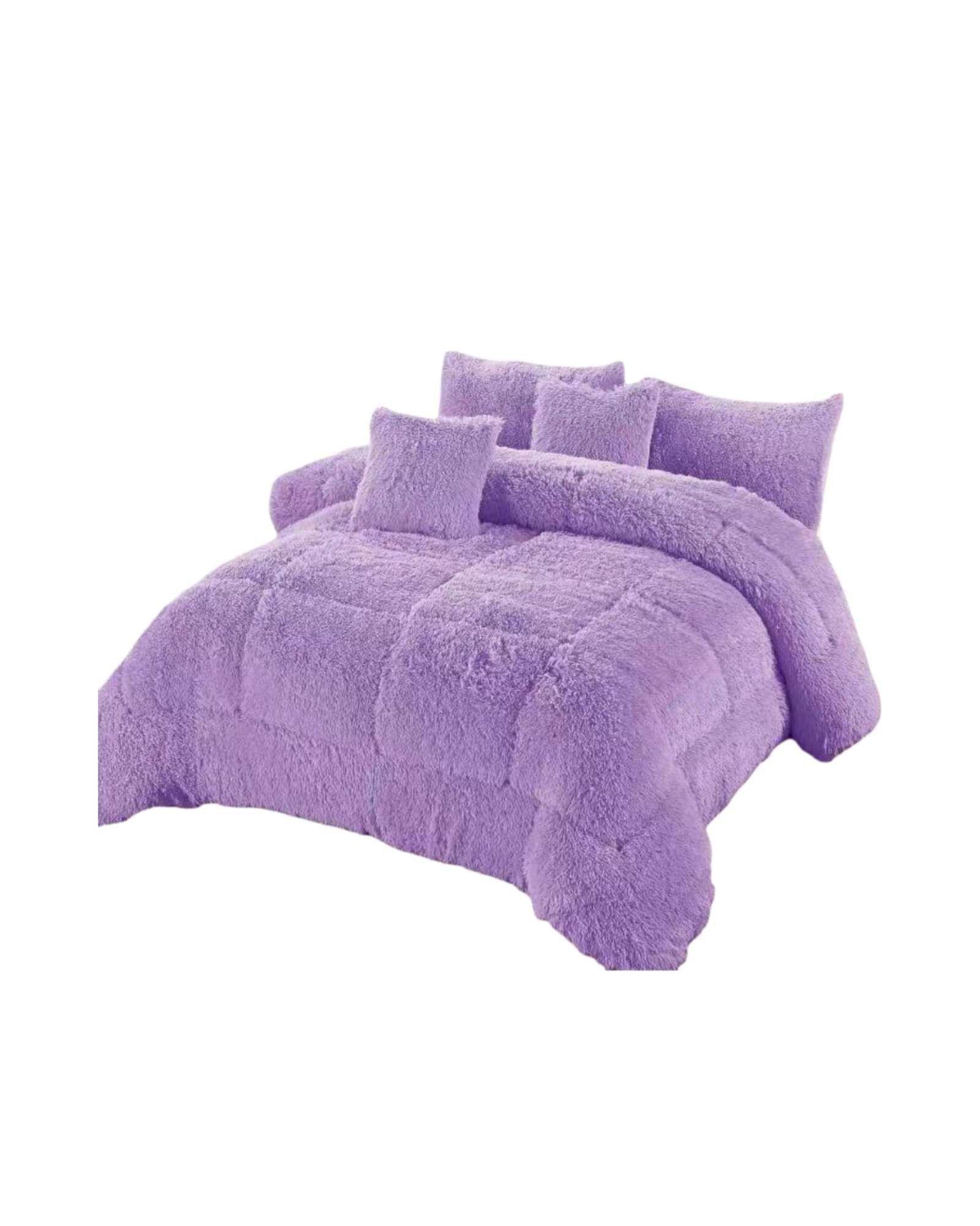 Plumón Pelo Largo 2 Plazas Acolchado Invierno + Fundas blanco-2