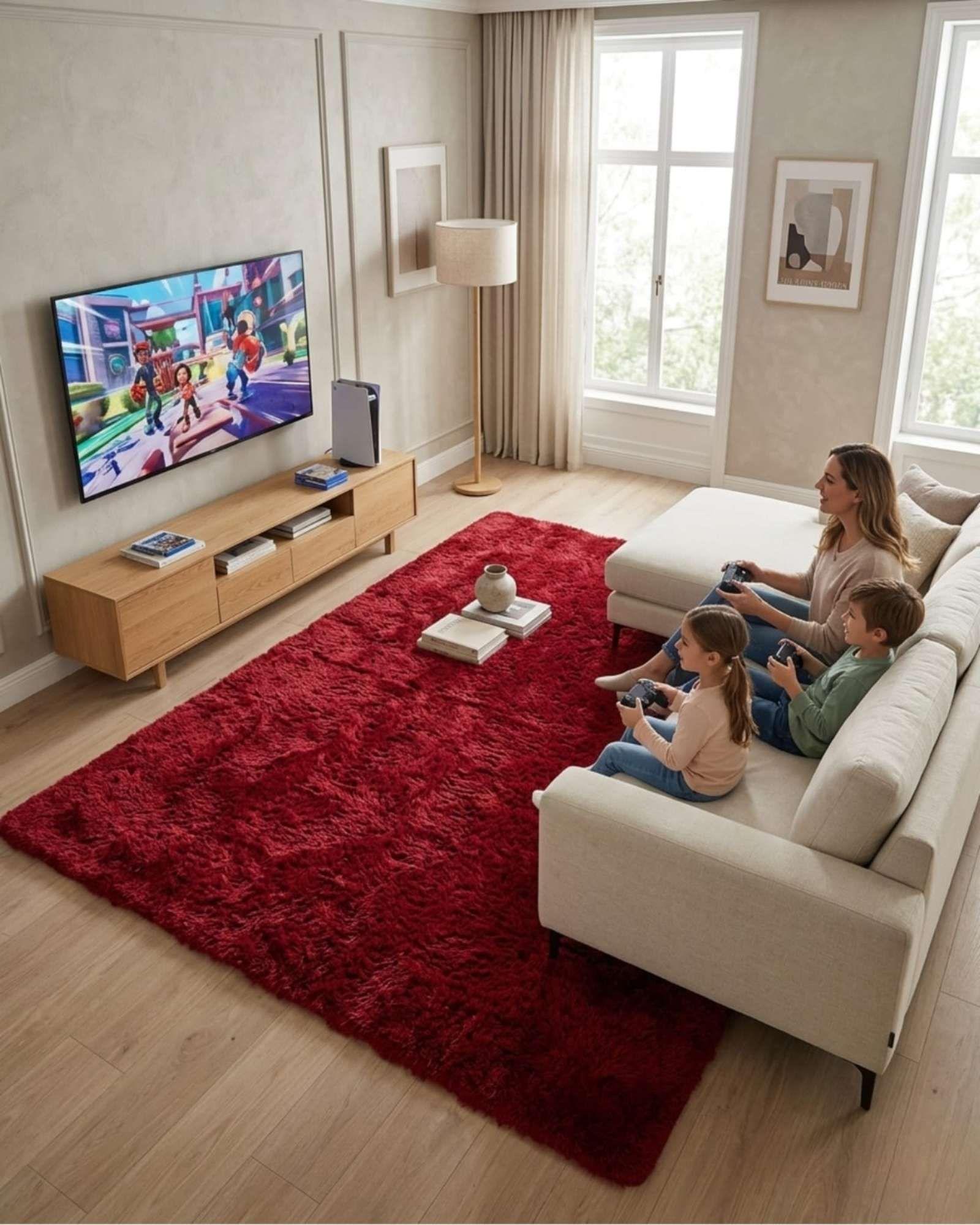 Alfombra Shaggy Peluda Extra Suave VERANO / INVIERNO 300 x 200 cm  Burdeo-2