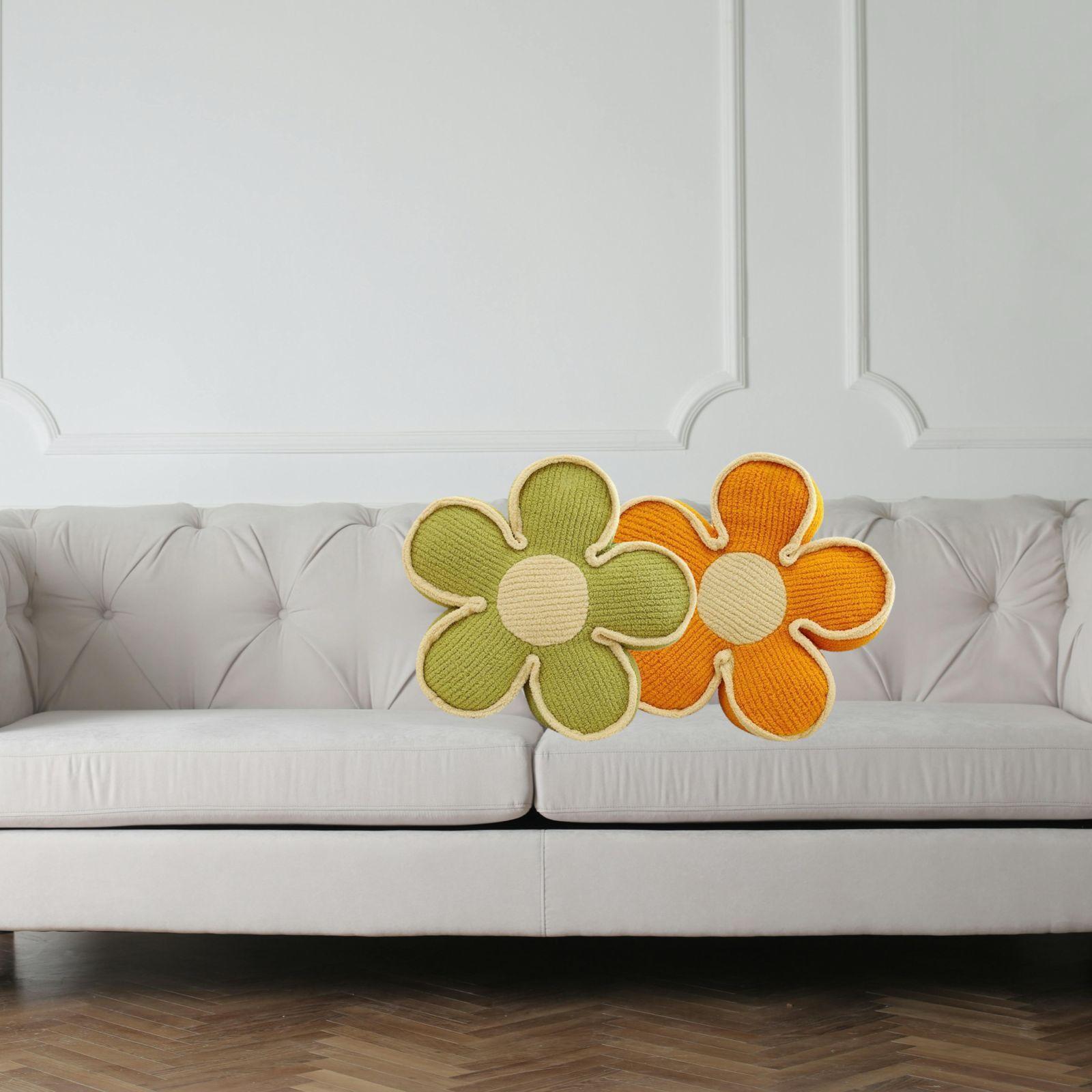 SET DE 2 COJINES DISEÑO FLOR COLOR NARANJA/VERDE-2