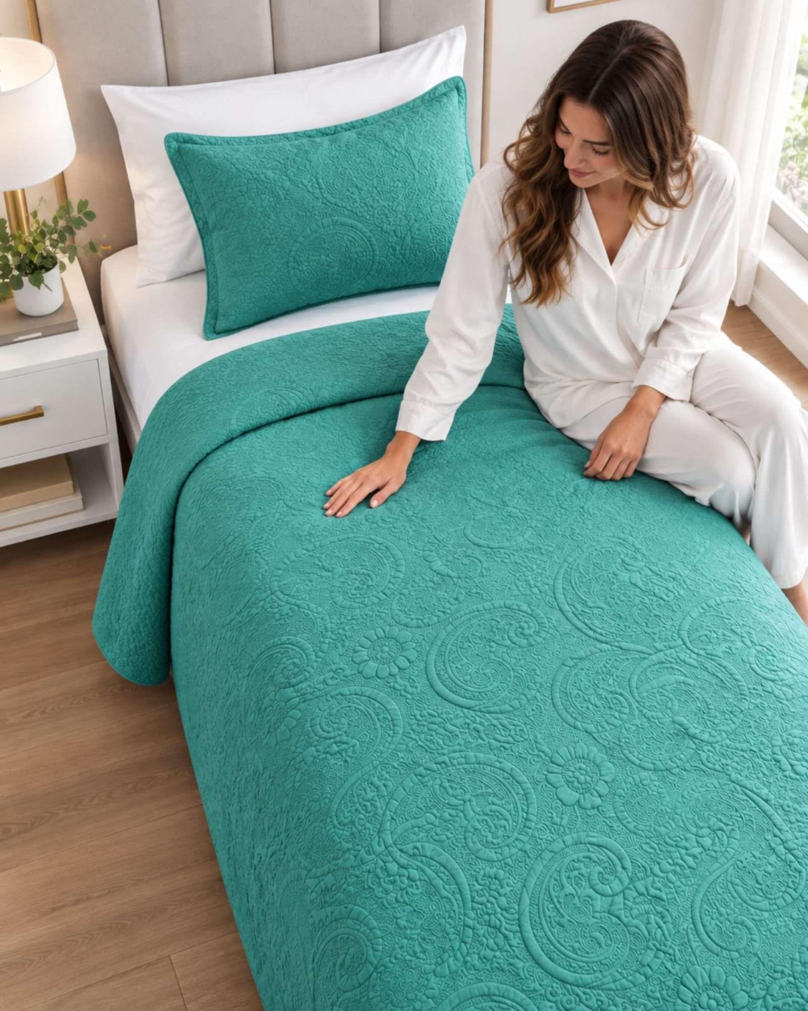 Set Quilt Verano 1.5 Plazas Relieve Y Sábanas 08-1