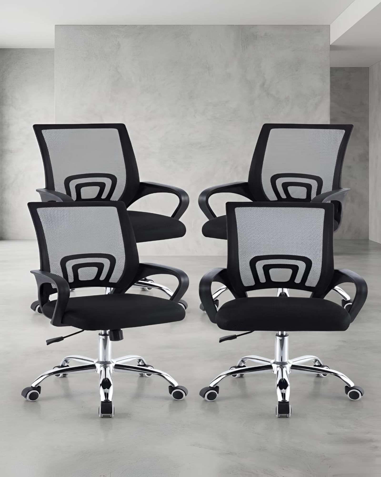 Pack 4 Silla de Oficina Giratoria con Malla y Base de Acero Cromado-1