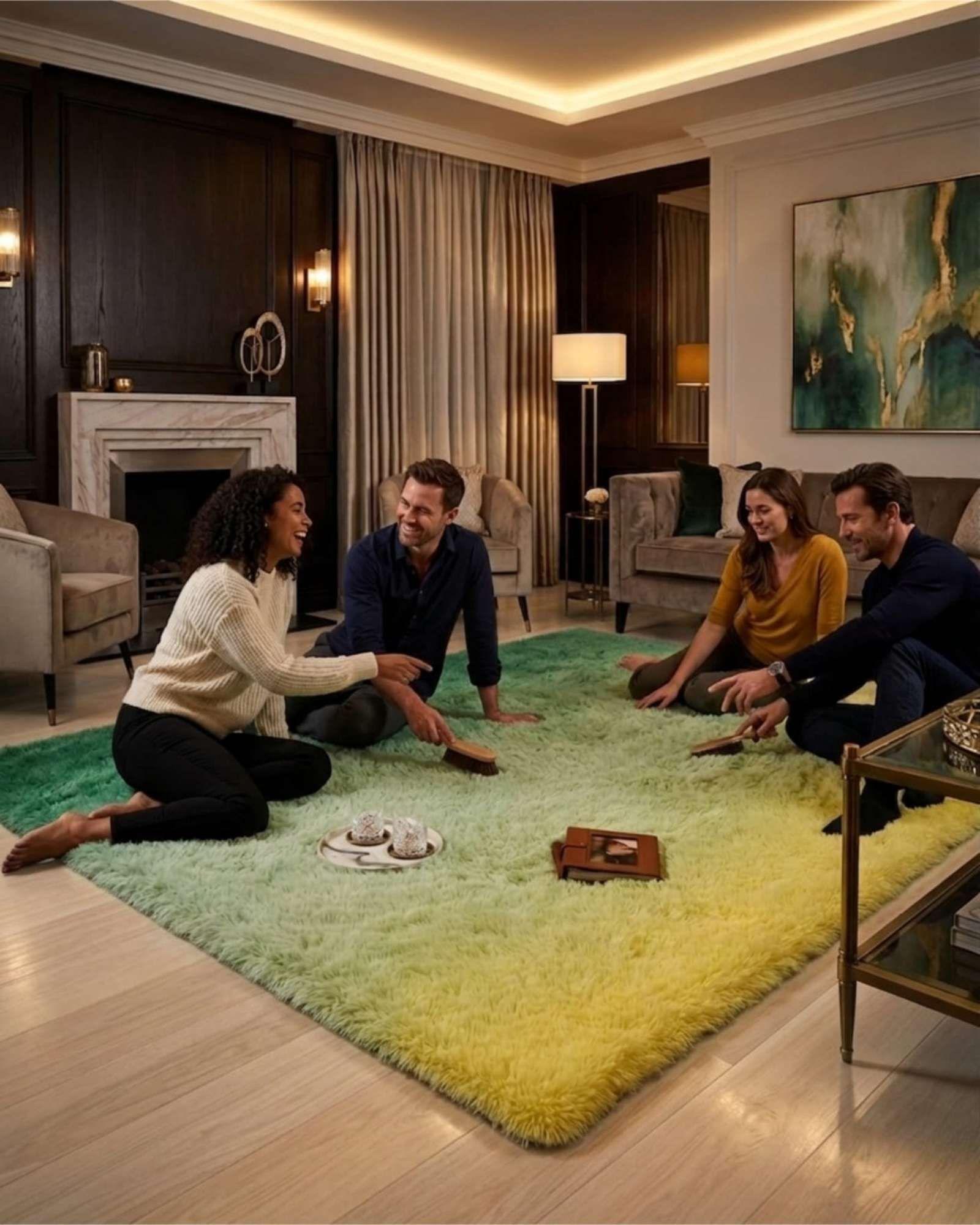 Alfombra Shaggy Peluda Extra Suave VERANO / INVIERNO 180 x 200 cm  Verde Jaspeado-3