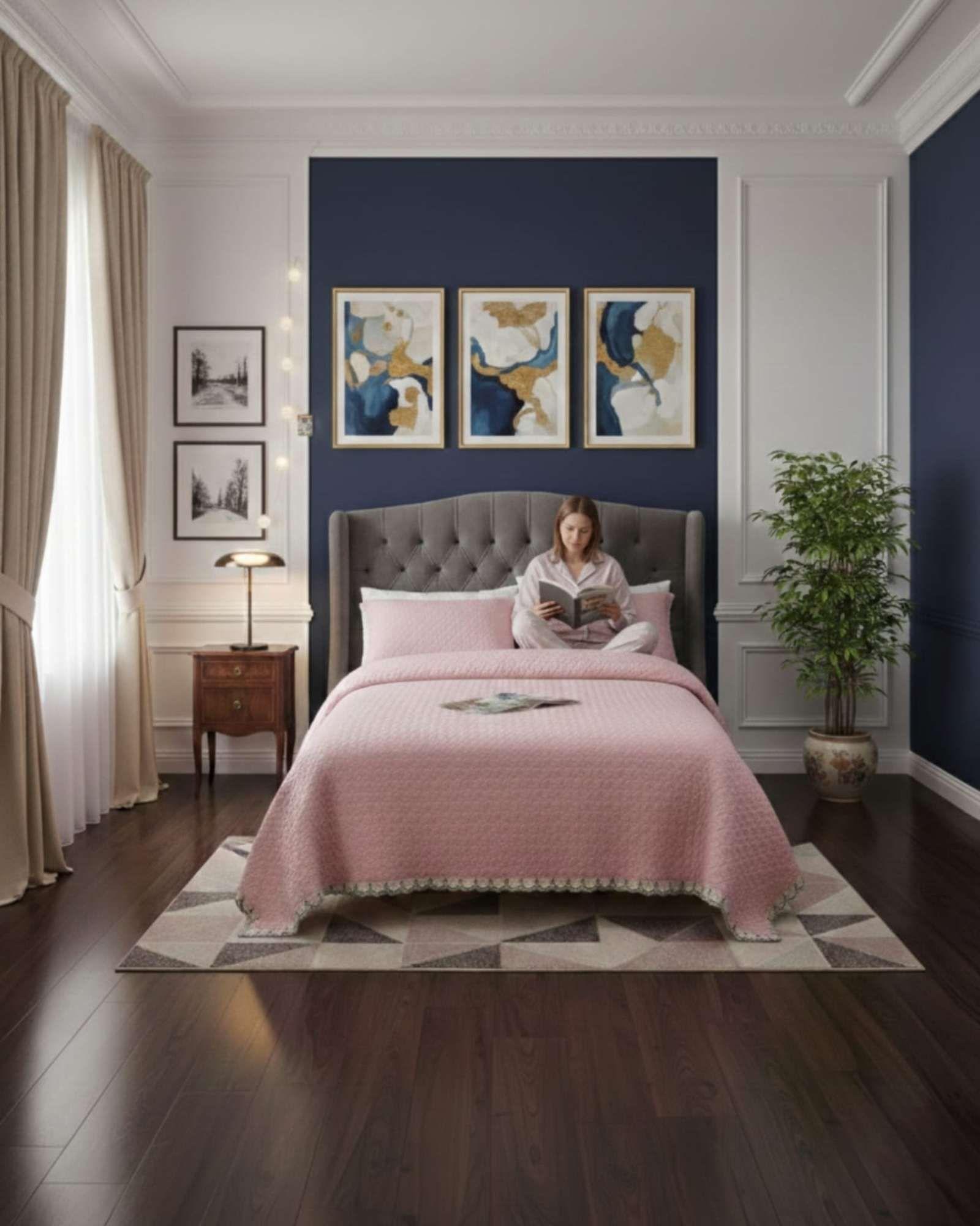 COBERTOR QUILT BORDADO 2 PLAZA EXTRA SUAVE ROSA-4