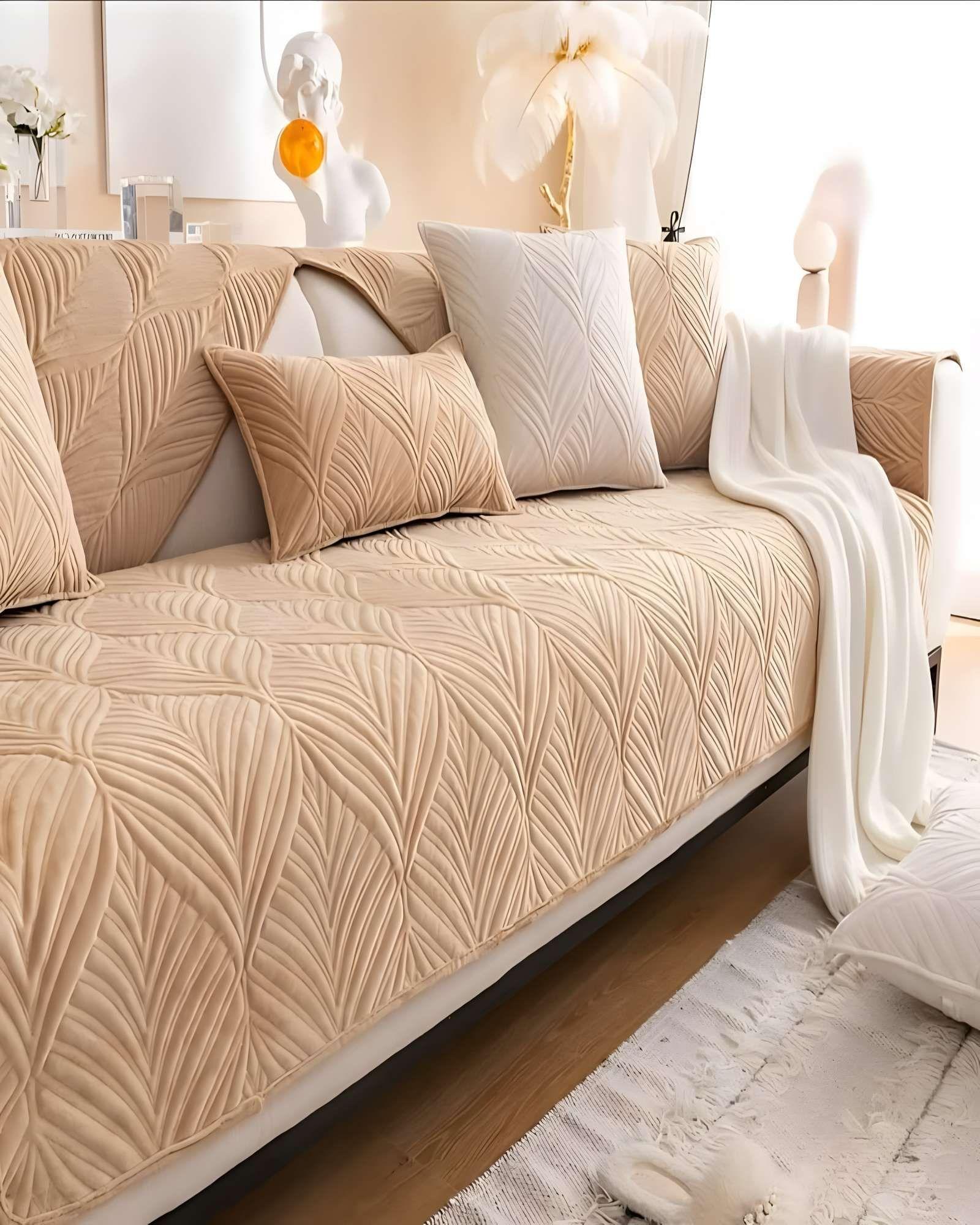 JUEGO DE 5 FUNDAS PARA SOFA CON DISEÑO DE LINEAS BEIGE-3
