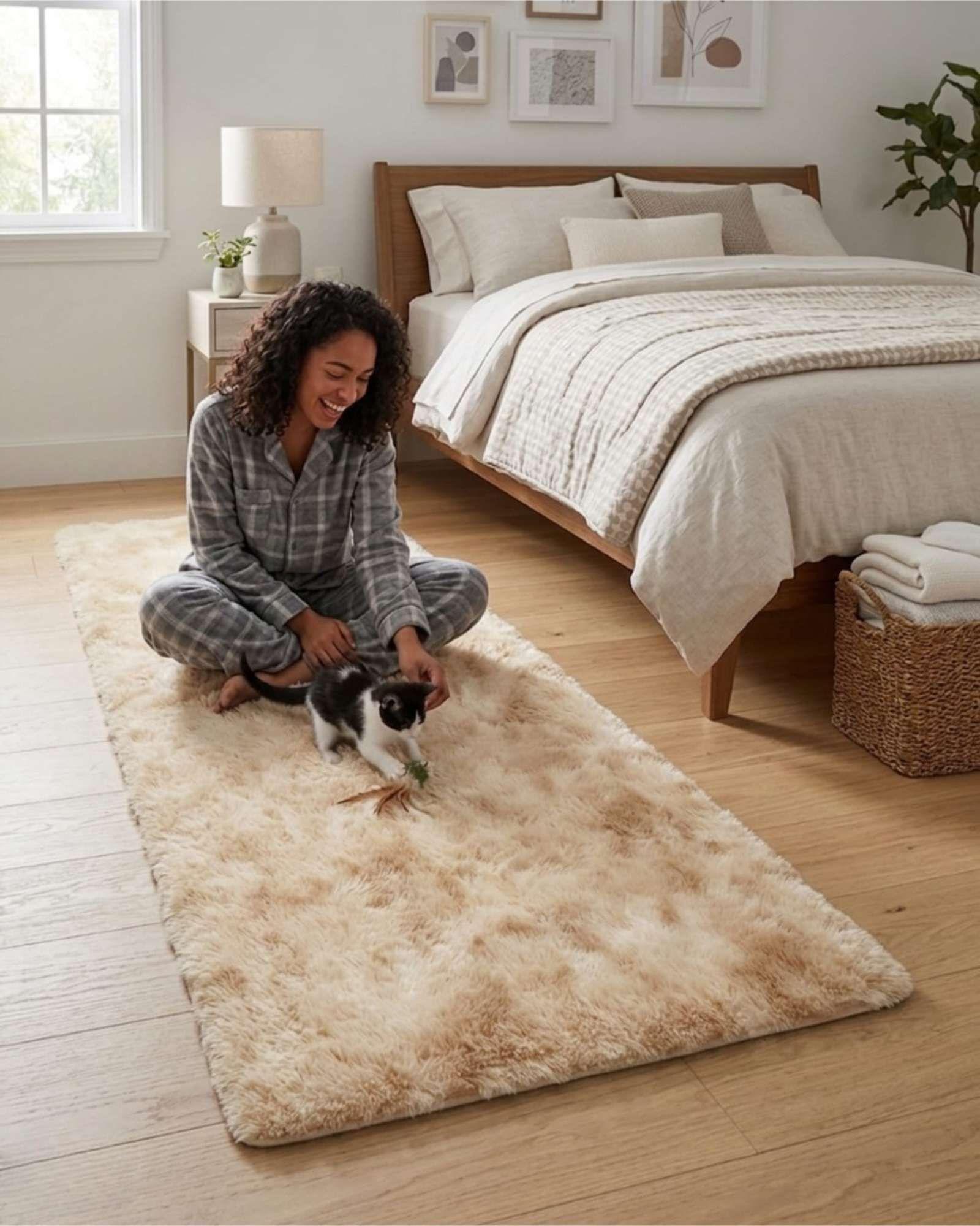 Alfombra Pasillera Shaggy 60x200 cm Pelo Largo Suave beige-1