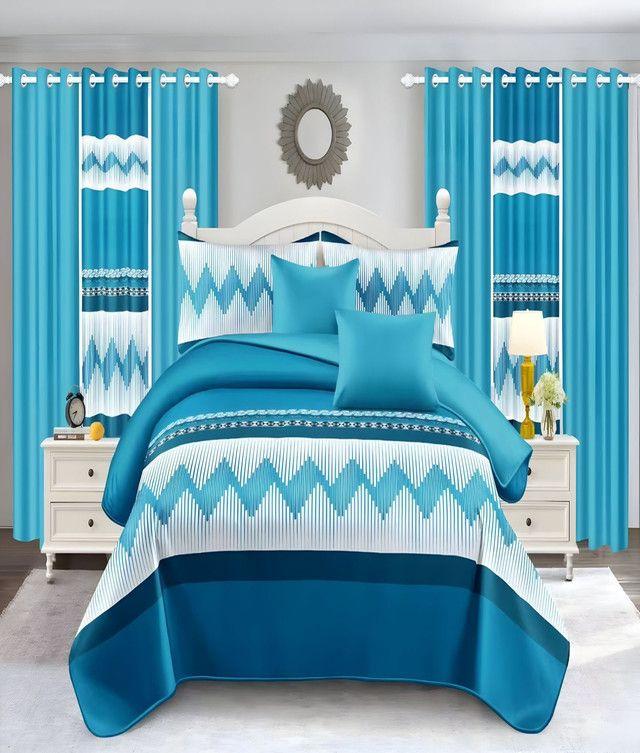 CUBRECAMA QUILT 7 PIEZAS CON CORTINA Y SABANAS 2 PLAZAS  T08-2