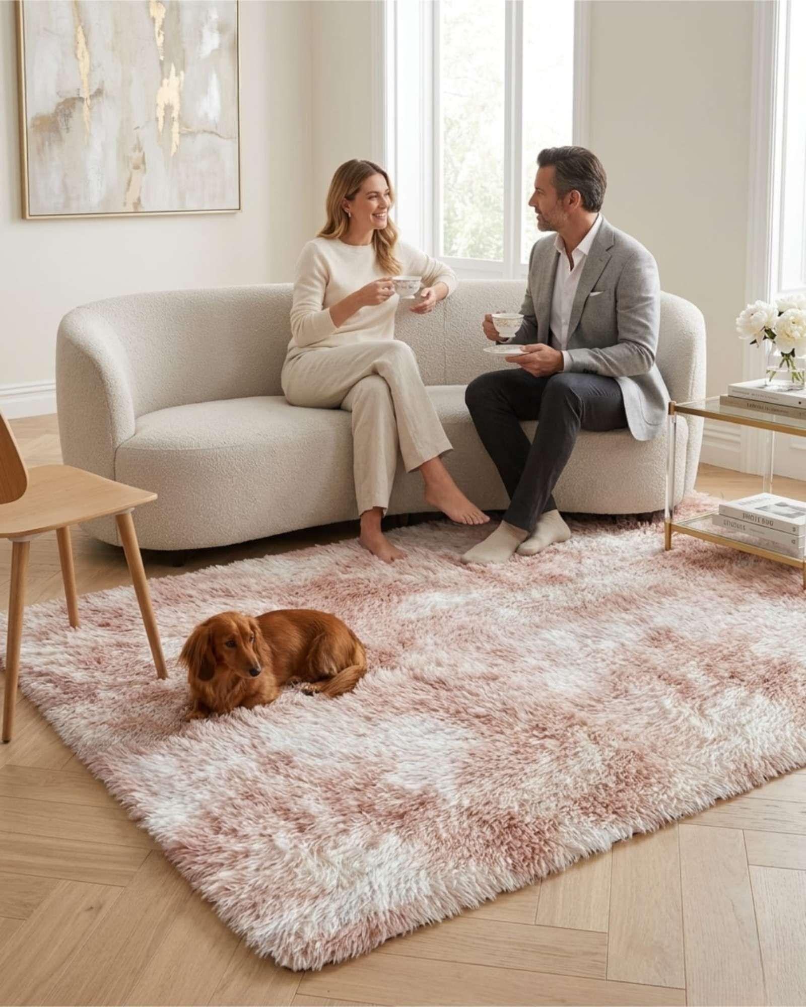 Alfombra Shaggy Peluda Extra Suave VERANO / INVIERNO 240 x 200 cm Beige Jaspeado-0