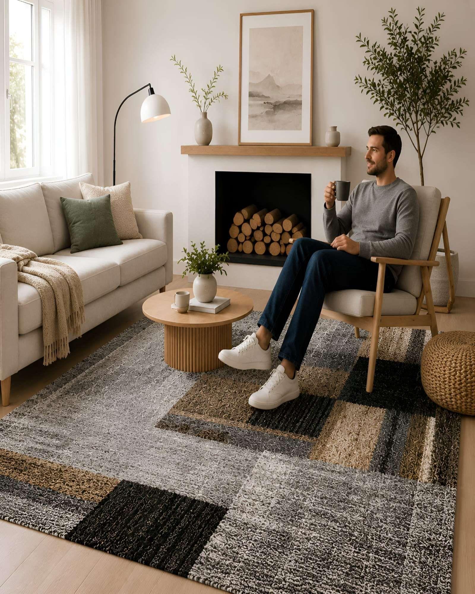 Alfombra de Diseño Geométrico (160x200 cm) Elegancia y Confort para tu Hogar 12-2