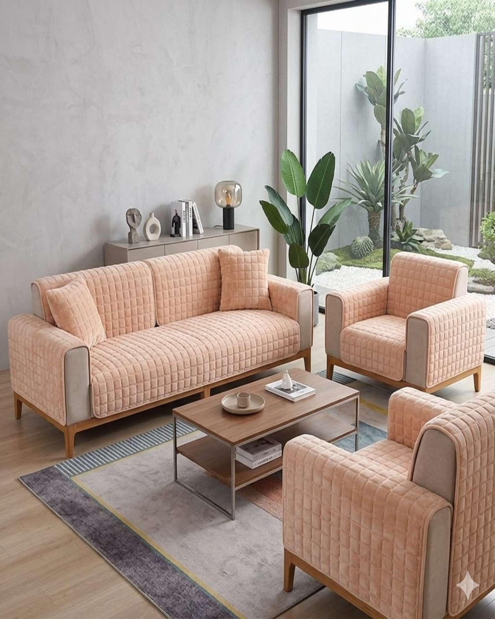Cubre Sillón Mat Plush Acolchado 3+1+1 Diseño Elegante m3-1