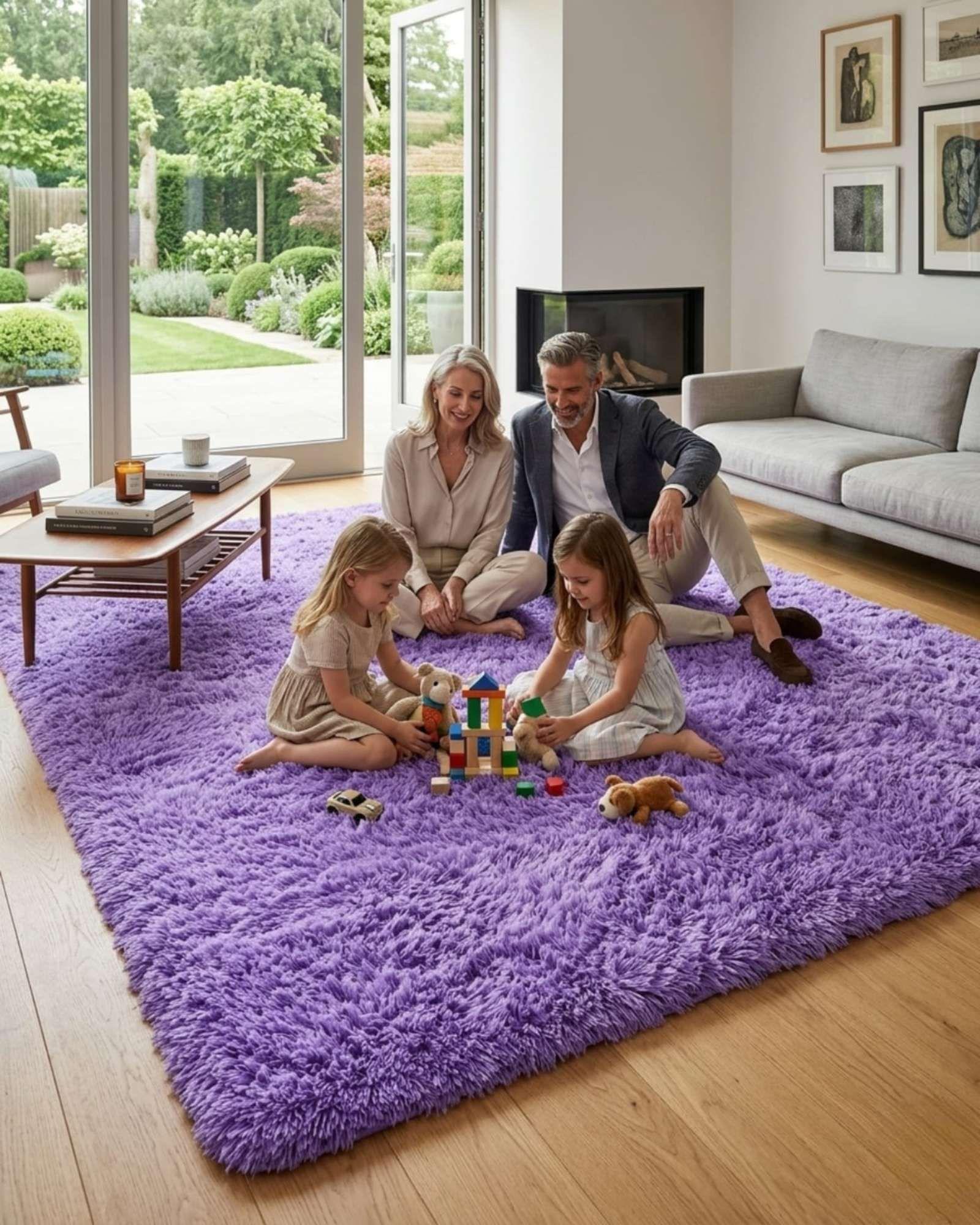 Alfombra Shaggy Peluda Extra Suave VERANO / INVIERNO 180 x 200 cm  Lila-2