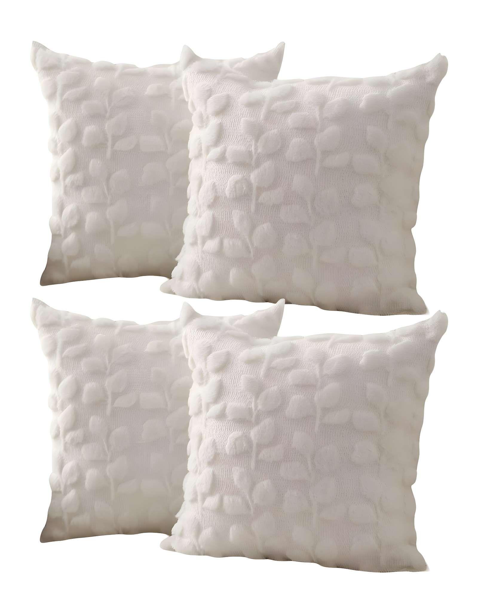 JUEGO DE 4 FUNDAS PELUDA DISEÑO HOJAS BLANCO-1
