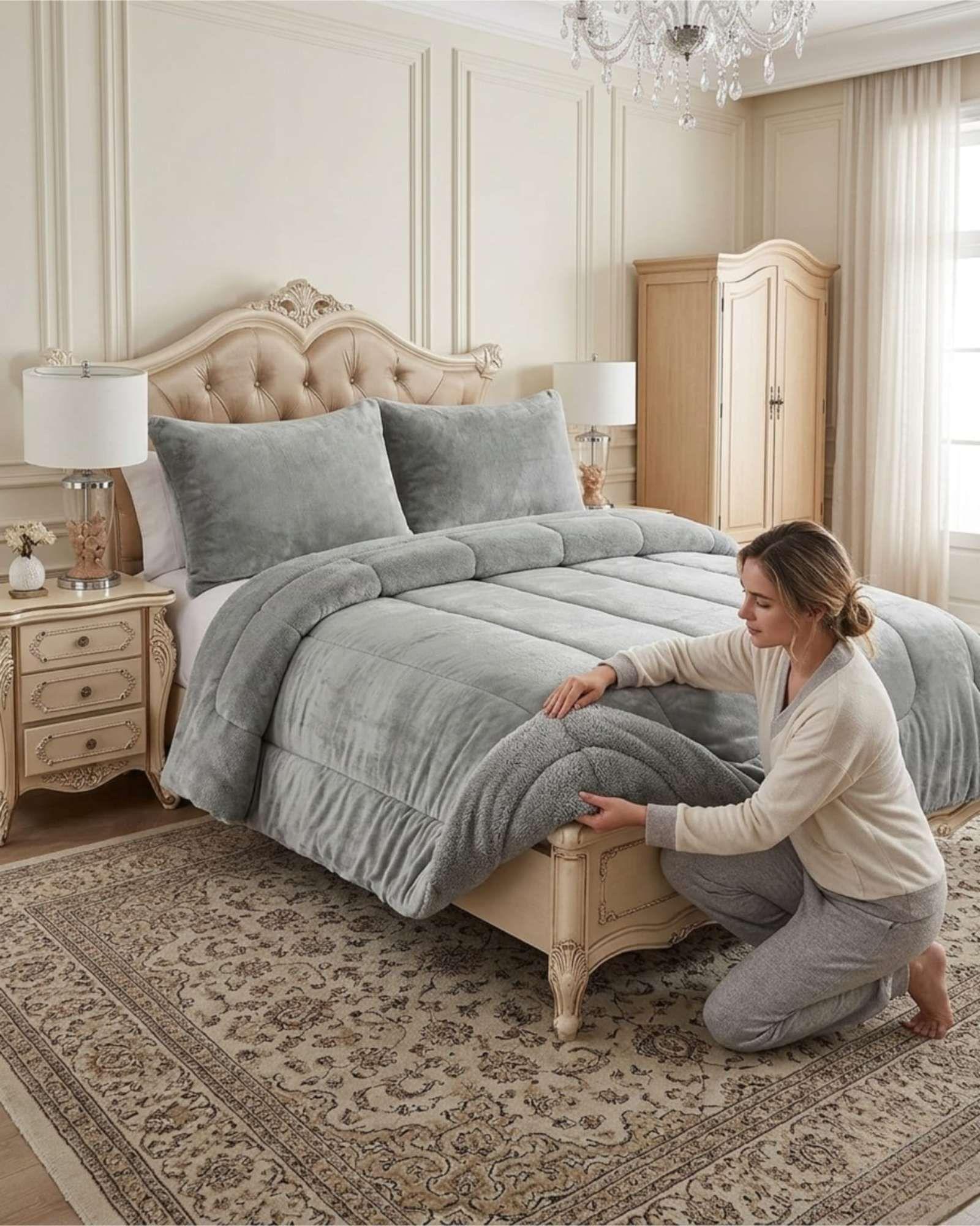 Cubrecama de Plush con Chiporro Diseño Ondas king / Super king gris-4