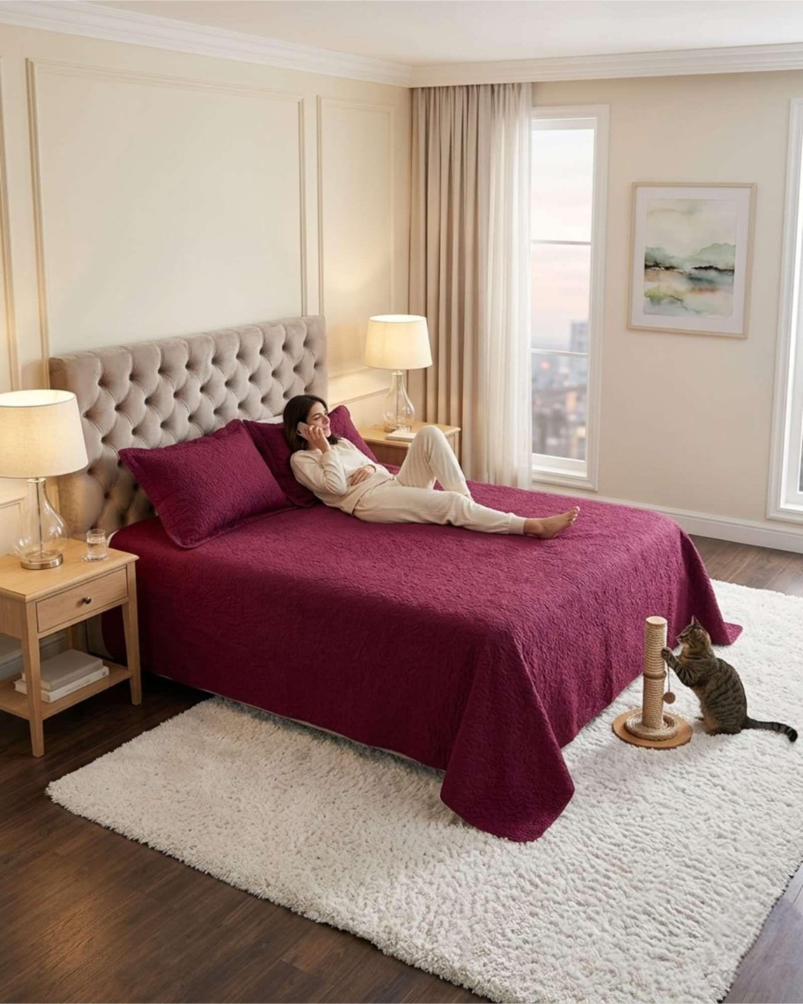 Cubrecama Quilt Verano King Suave Fresco Con Fundas Set f5-3