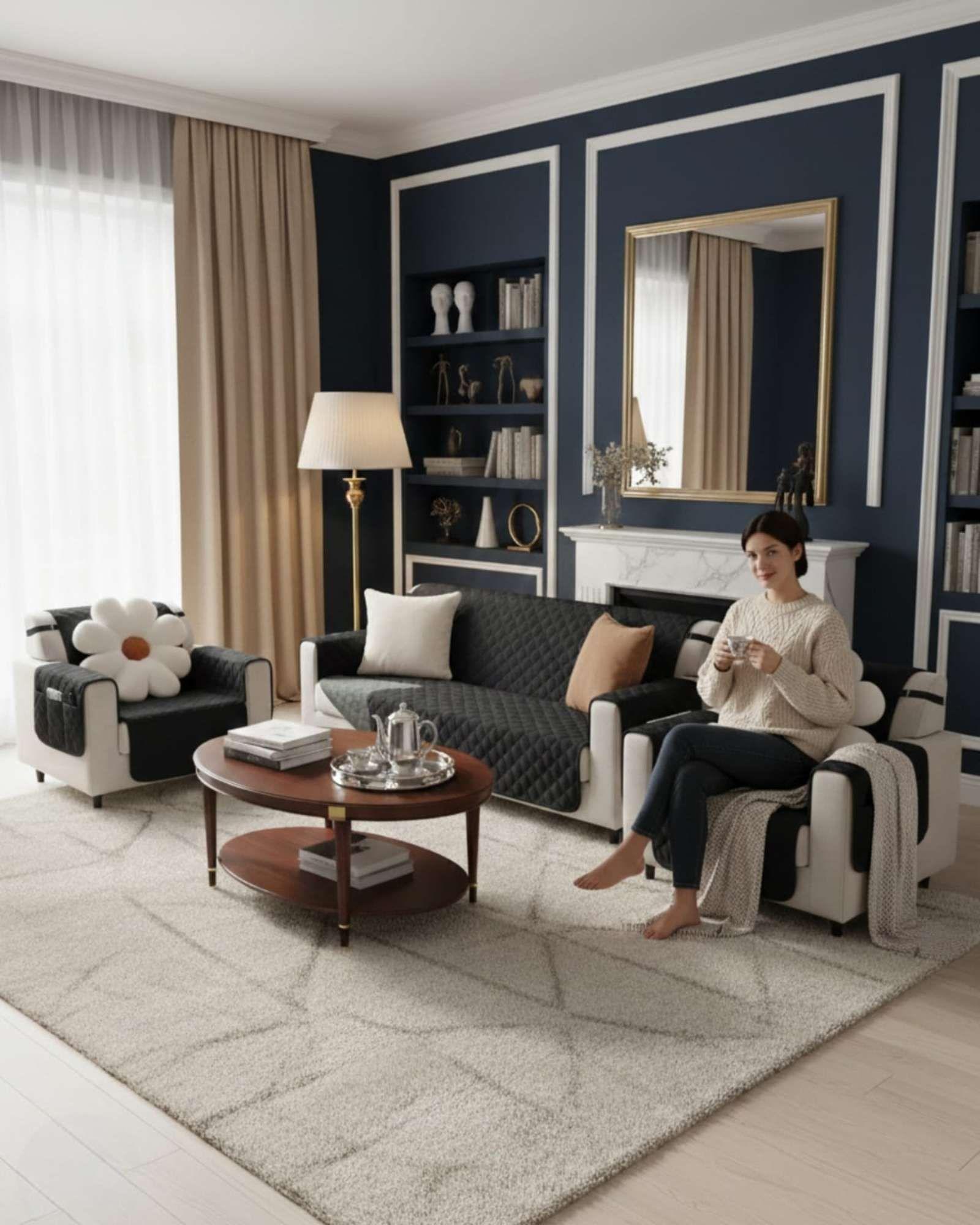Cubre sillon reversibles con bolsas sest de 3 piezas 3+1+1 marron-0