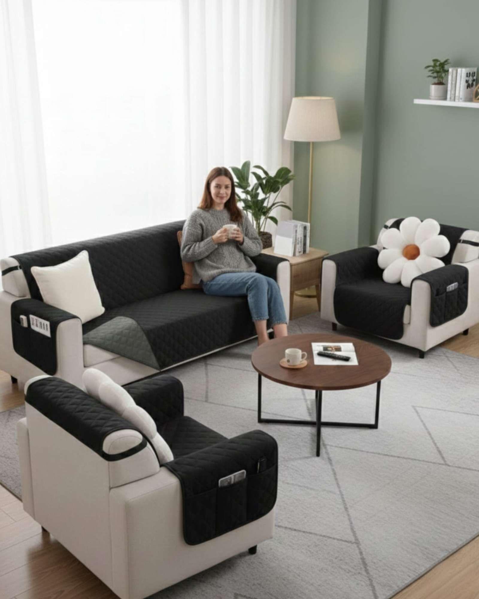 Cubre sillon reversibles con bolsas sest de 3 piezas 3+1+1 marron-1