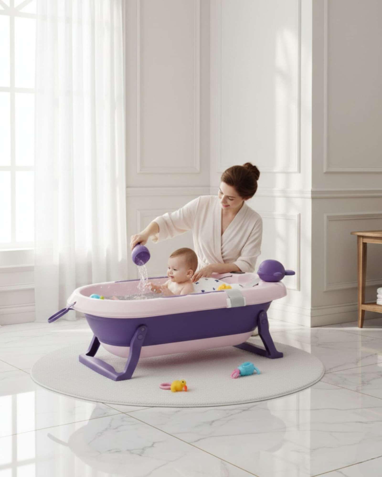 TINA BEBE BAÑERA PLEGABLE CON ACCESORIOS MORADO-3