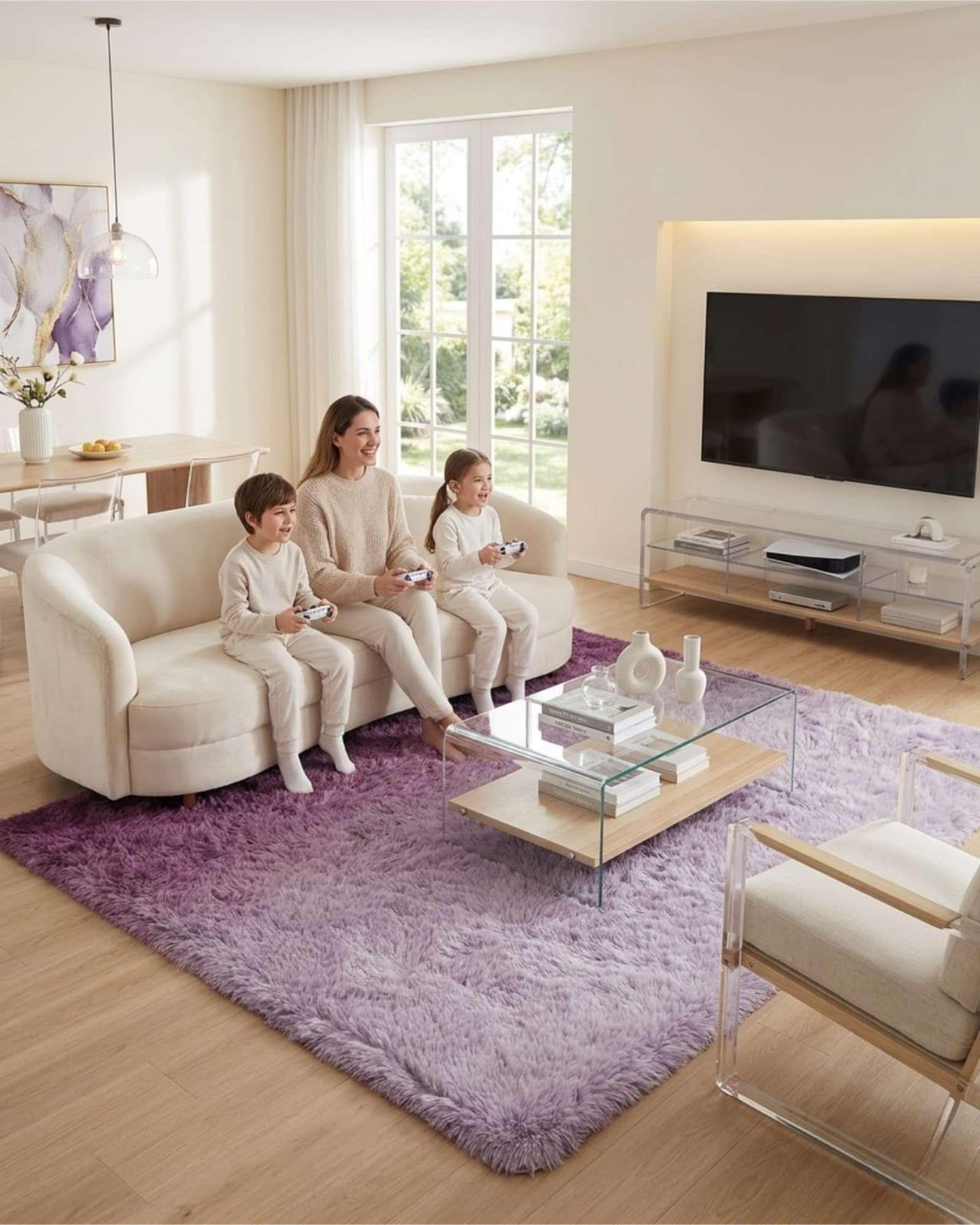 Alfombra Shaggy Peluda Extra Suave VERANO / INVIERNO 180 x 200 cm  Violeta Jaspeado-3