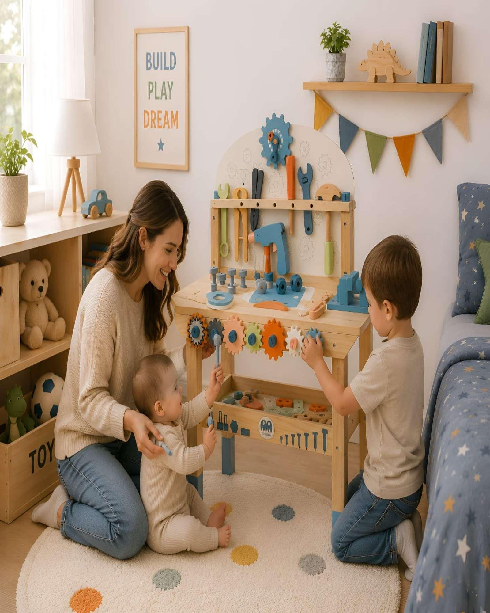 Banco de Trabajo de Madera Infantil - Set de Herramientas de Juguete-3