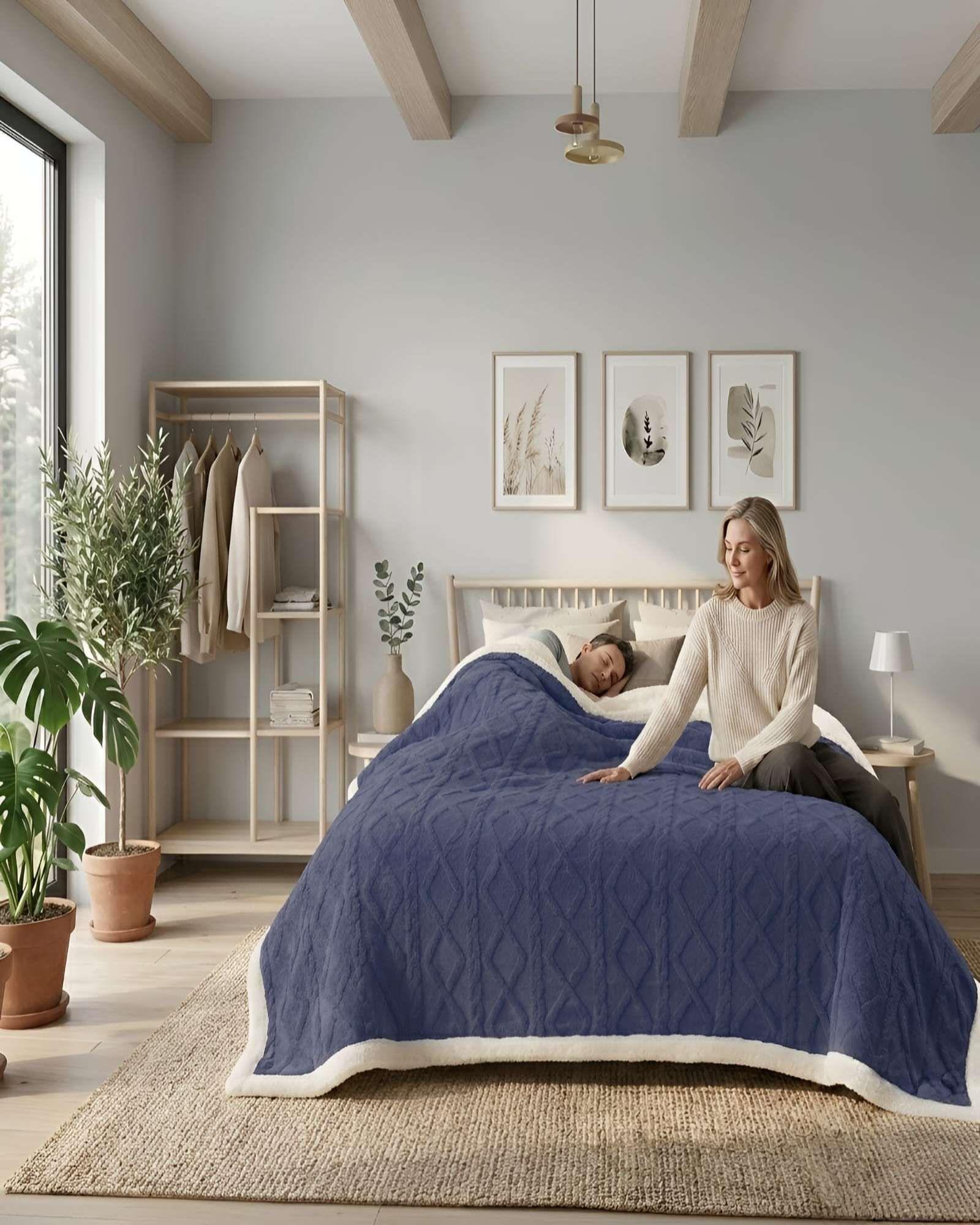 Frazada Sherpa Ultra Suave Con Relieve De Diamantes 2 plazas m7-2