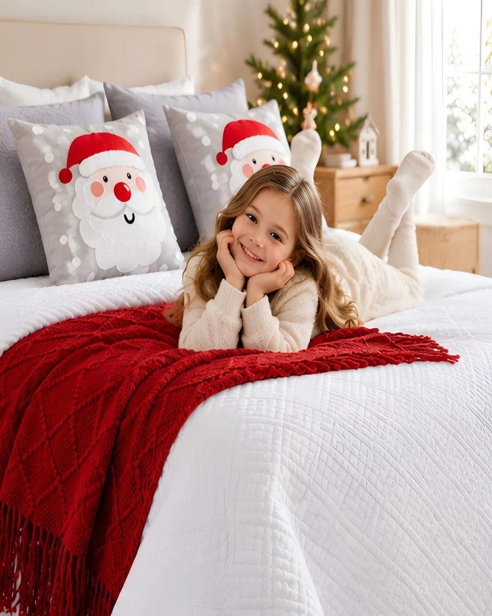 Cubrecamas Navideño Con Manta Y 2 Fundas De Cojin 2 Plazas m27-5