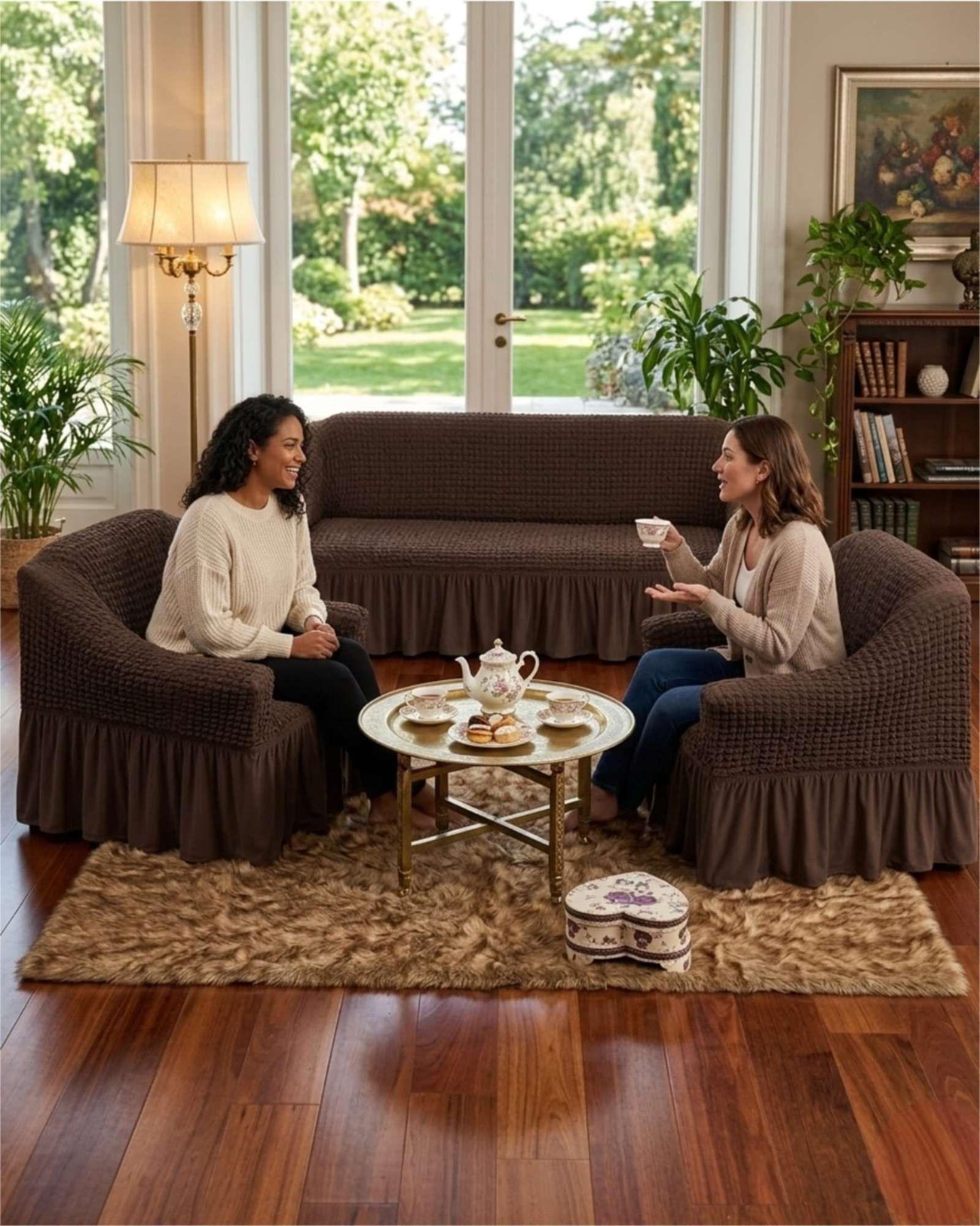 Cubre sillon 3+1+1 Diseño Sofisticado Turco con Vuelo Inferior m10-2