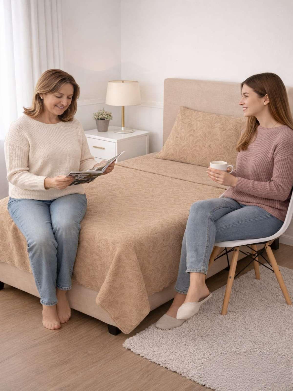 Juego de Sábanas Polar 1.5 Plazas Suave y Térmica Invierno beige-2