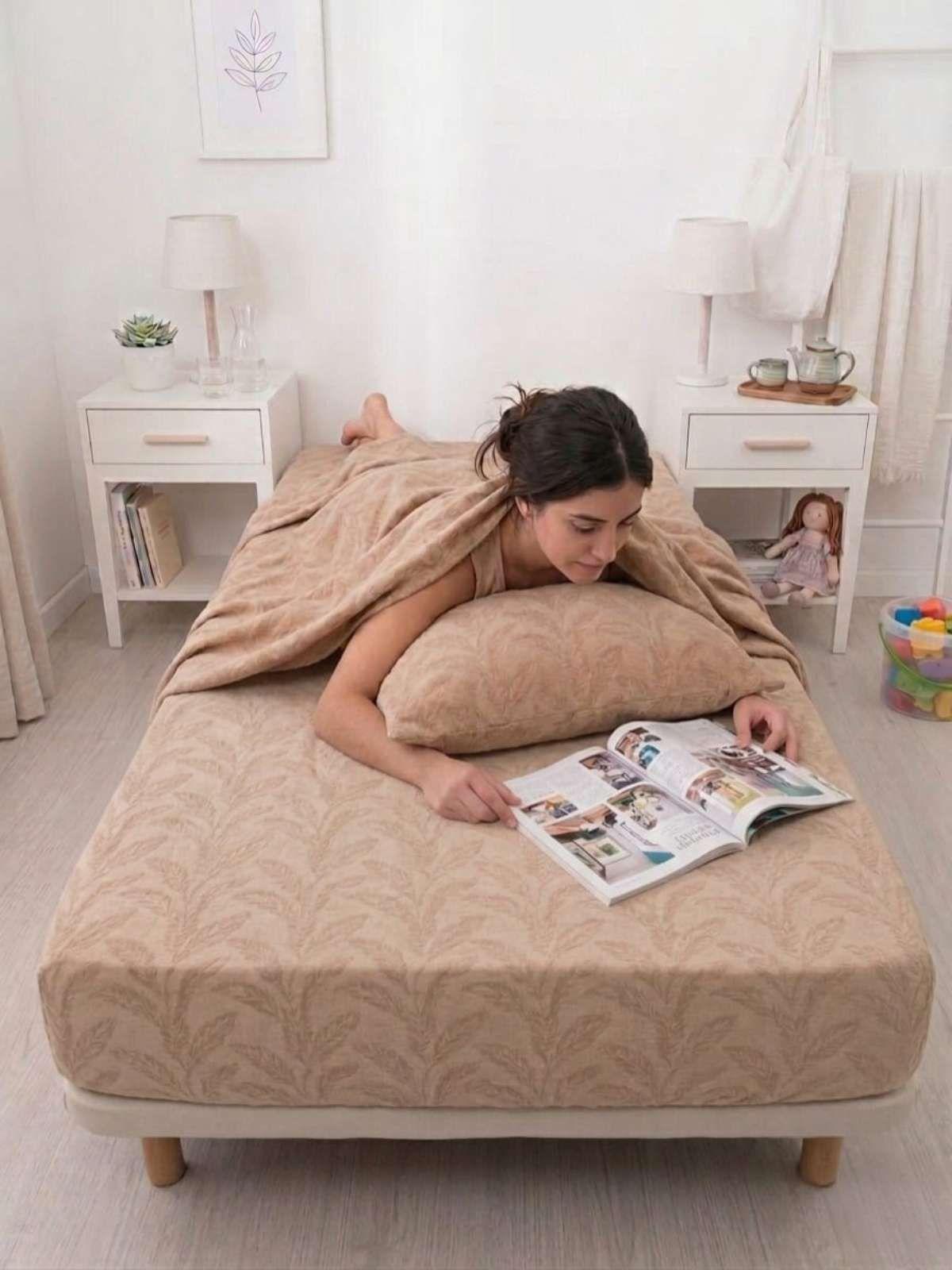 Juego de Sábanas Polar 1.5 Plazas Suave y Térmica Invierno beige-4
