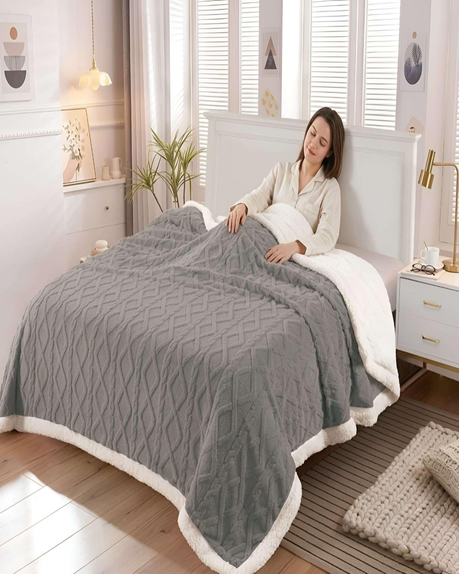 Frazada Sherpa Ultra Suave Con Relieve De Diamantes King m5-1