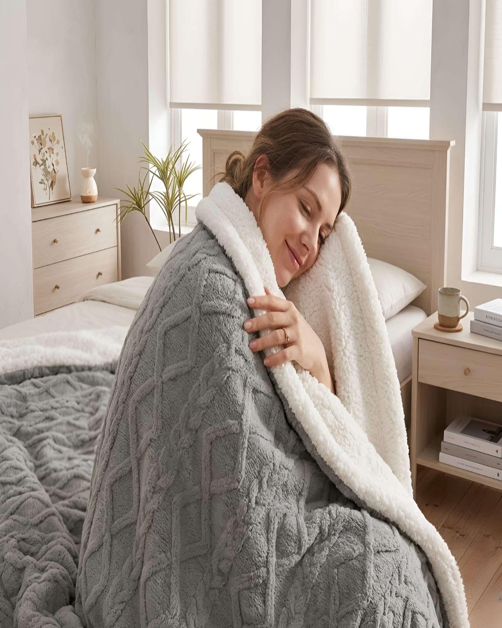 Frazada Sherpa Ultra Suave Con Relieve De Diamantes King m5-2