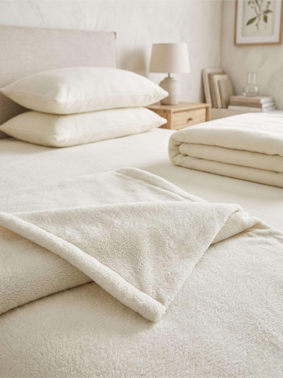 Sábanas Térmicas de polar Esponjosa King Tacto Suave beige-3
