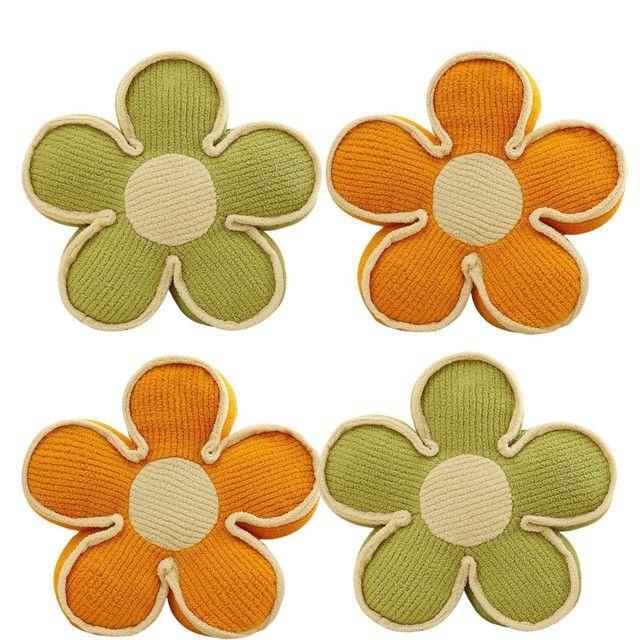 SET DE 4 COJINES DISEÑO FLOR COLOR NARANJA/VERDE-2