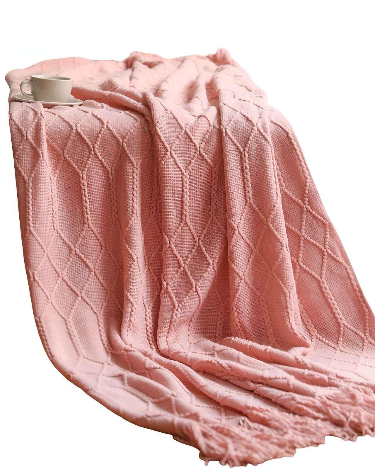 Mantas para sofas camas u oficinas con Flecos 127x152 cm Rosado-0