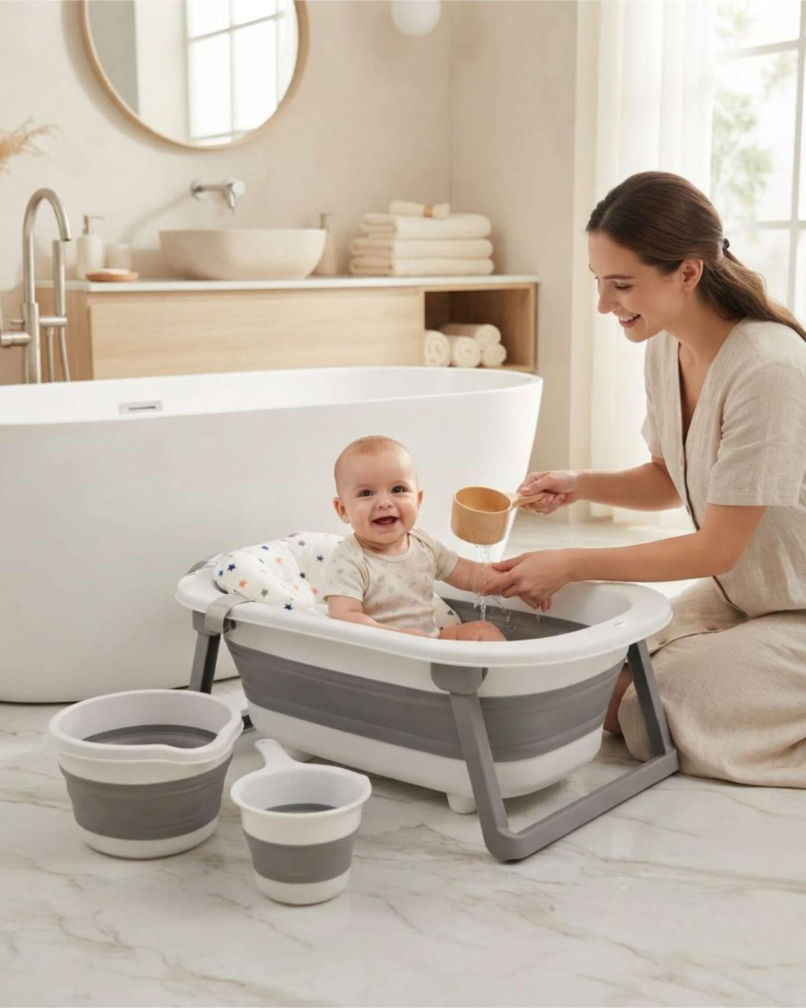 Tina Bañera Bebé con Termómetro Digital y Kit de Baño Completo Accesorio-2