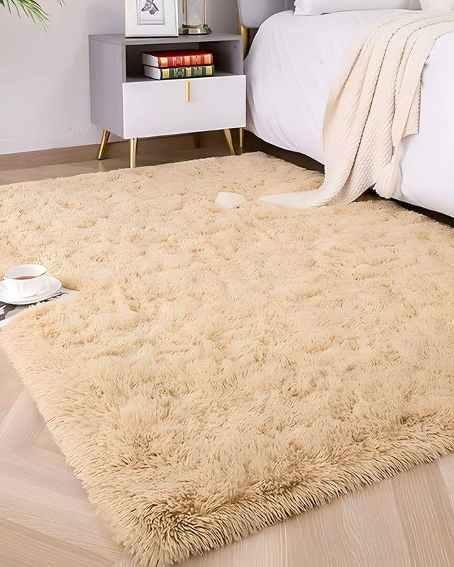 Alfombra peluda Suave 240 x 200 cm Primera Calidad Beige-3