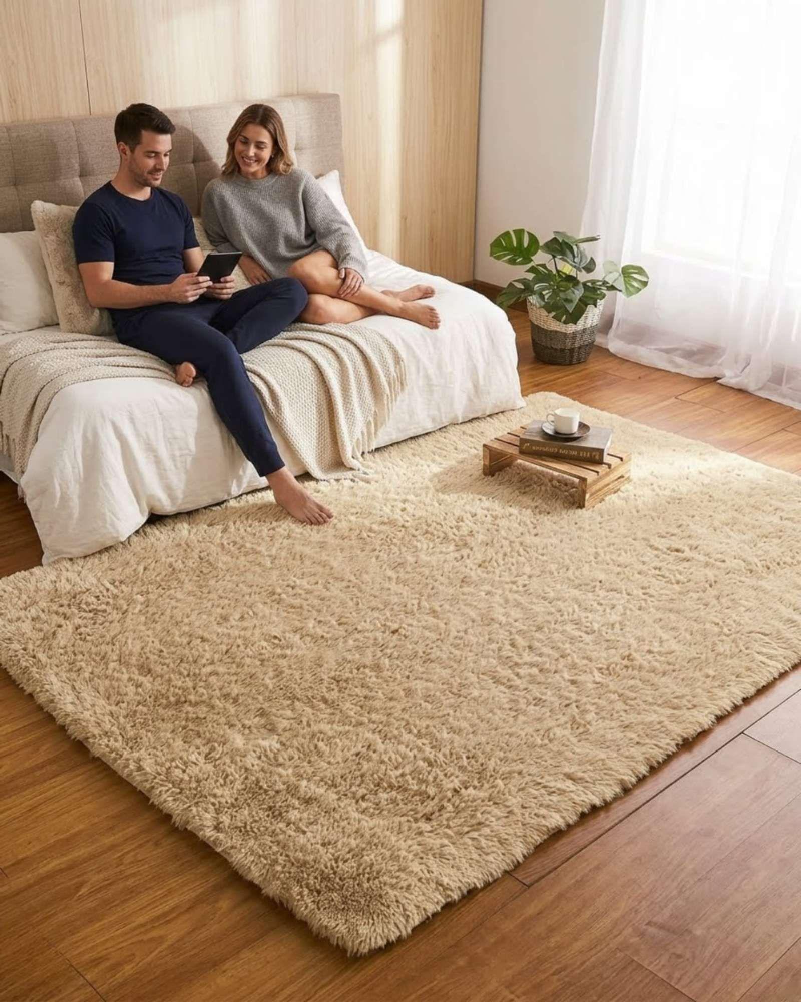 Alfombra Shaggy Peluda Extra Suave VERANO / INVIERNO 240 x 200 cm Beige-2