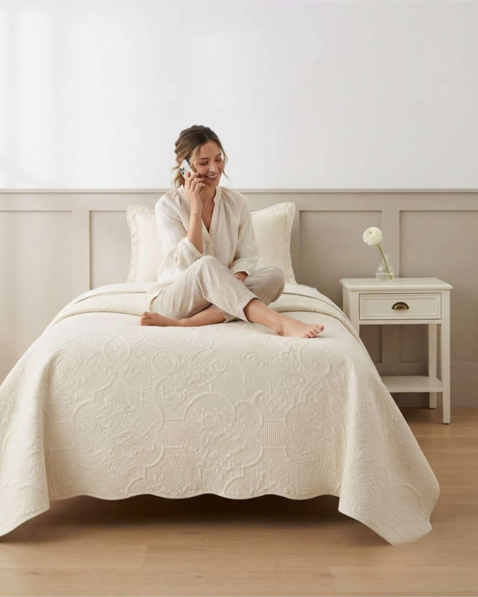 Cubrecama Quilt Verano 1.5 Plazas Textura En Relieve 03-1