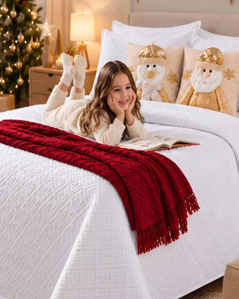 Cubrecamas Navideño Con Manta Y 2 Fundas De Cojin 2 Plazas m25-5