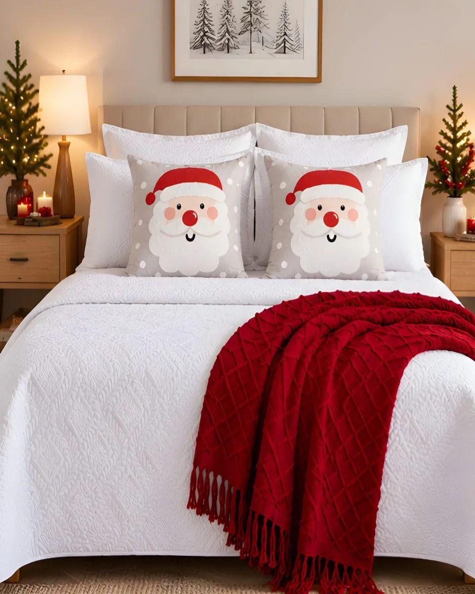 Cubrecamas Navideño Con Manta Y 2 Fundas De Cojin 1.5 Plaza m7-4