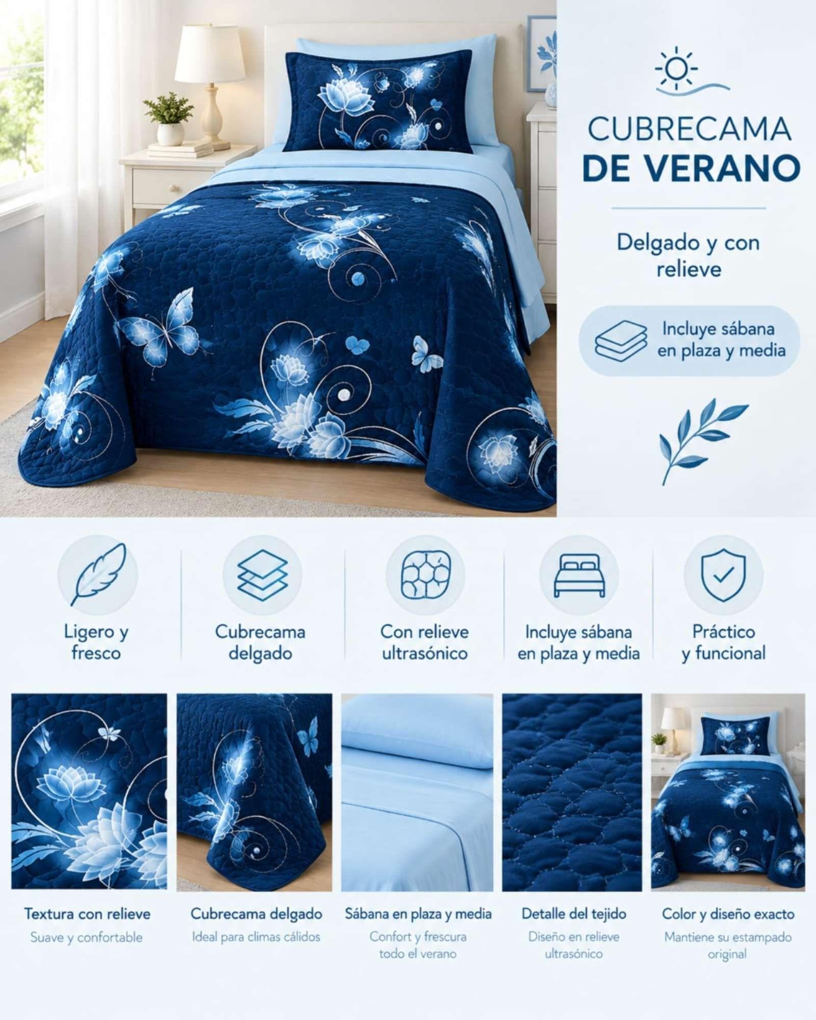 Cubrecama De Verano Delgado Plaza Y Media Con Sabanas m13-4