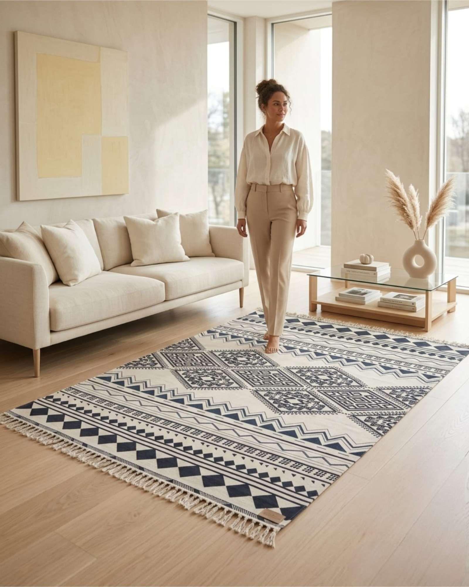 Alfombra De Lino 160x200 cm Diseño Nórdico Minimalista D2-3