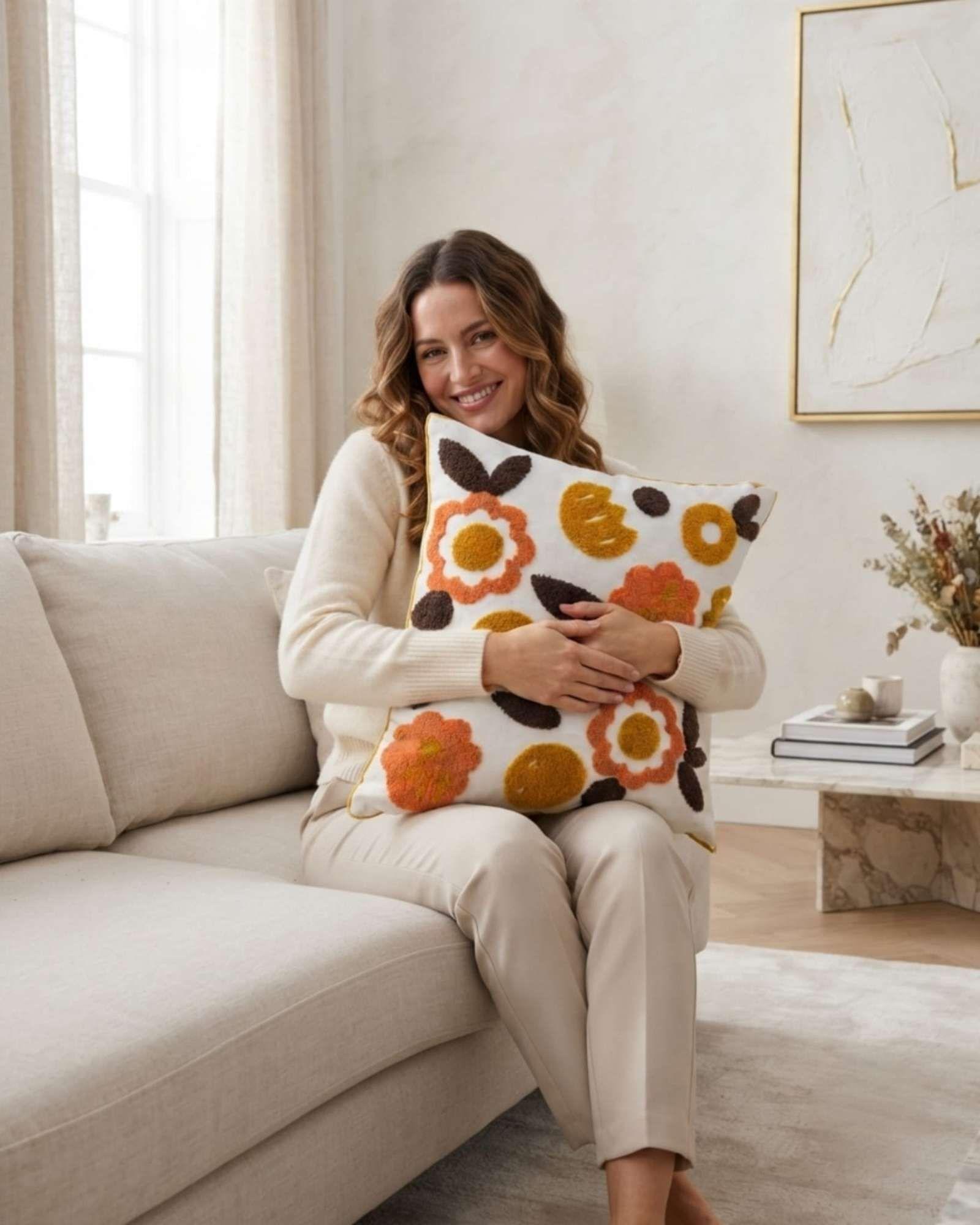 Set De 4 Fundas Para Cojin 45cm x 45cm Con Diseño Bordado m13-1
