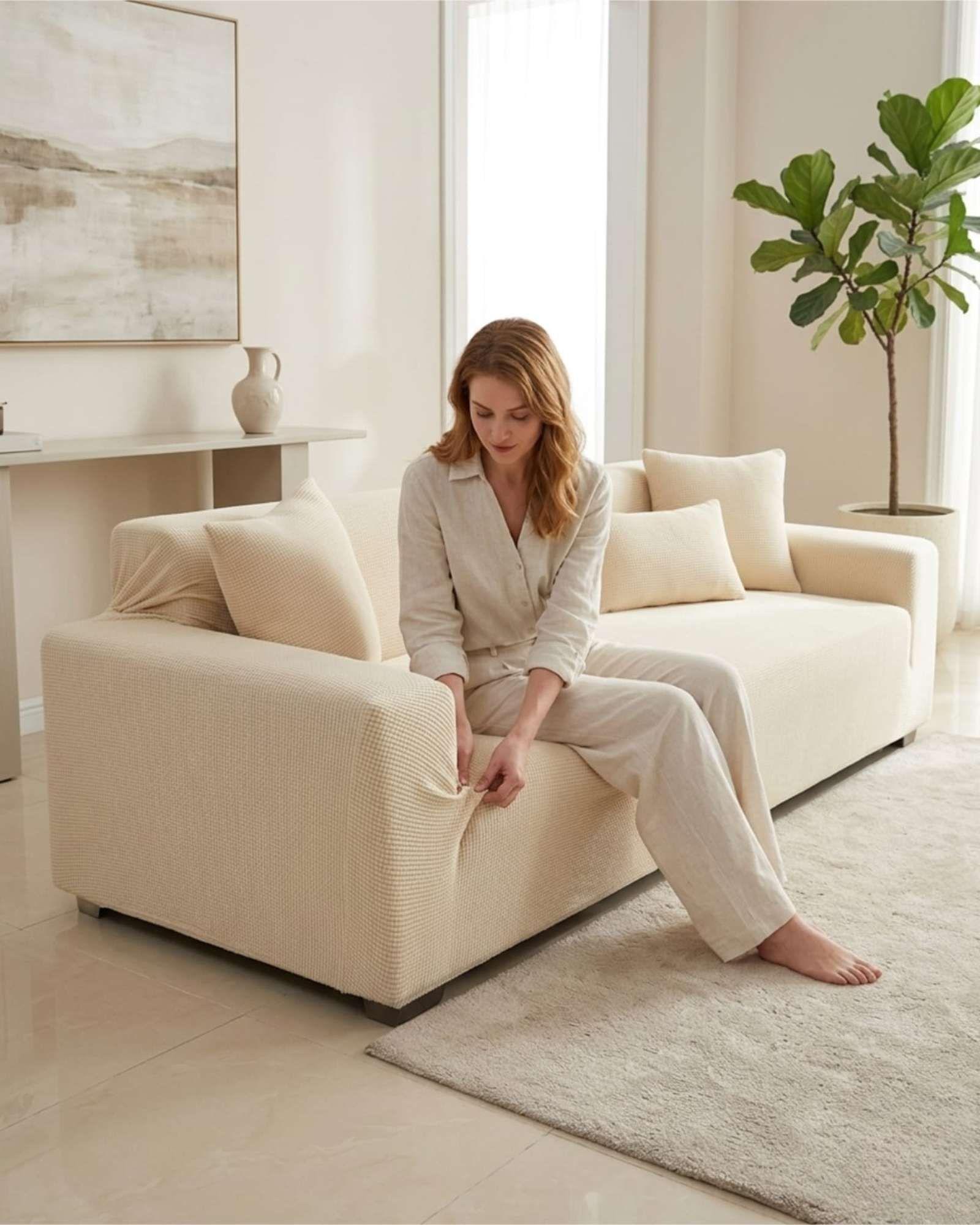 Cubre Sofa 4 Cuerpos Tela Cuadrille Elegante Y Ajustable m2-1