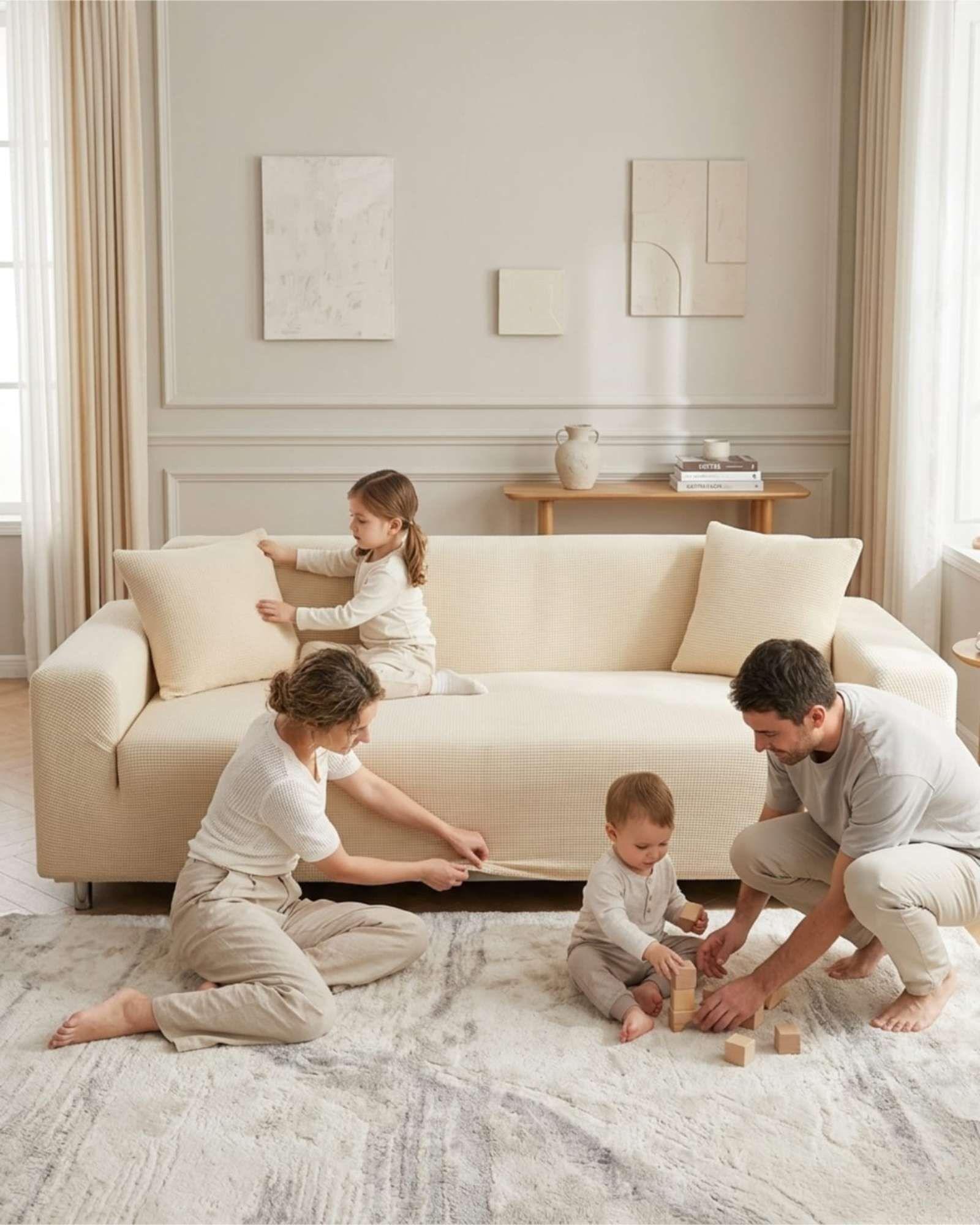 Cubre Sofa 4 Cuerpos Tela Cuadrille Elegante Y Ajustable m2-2